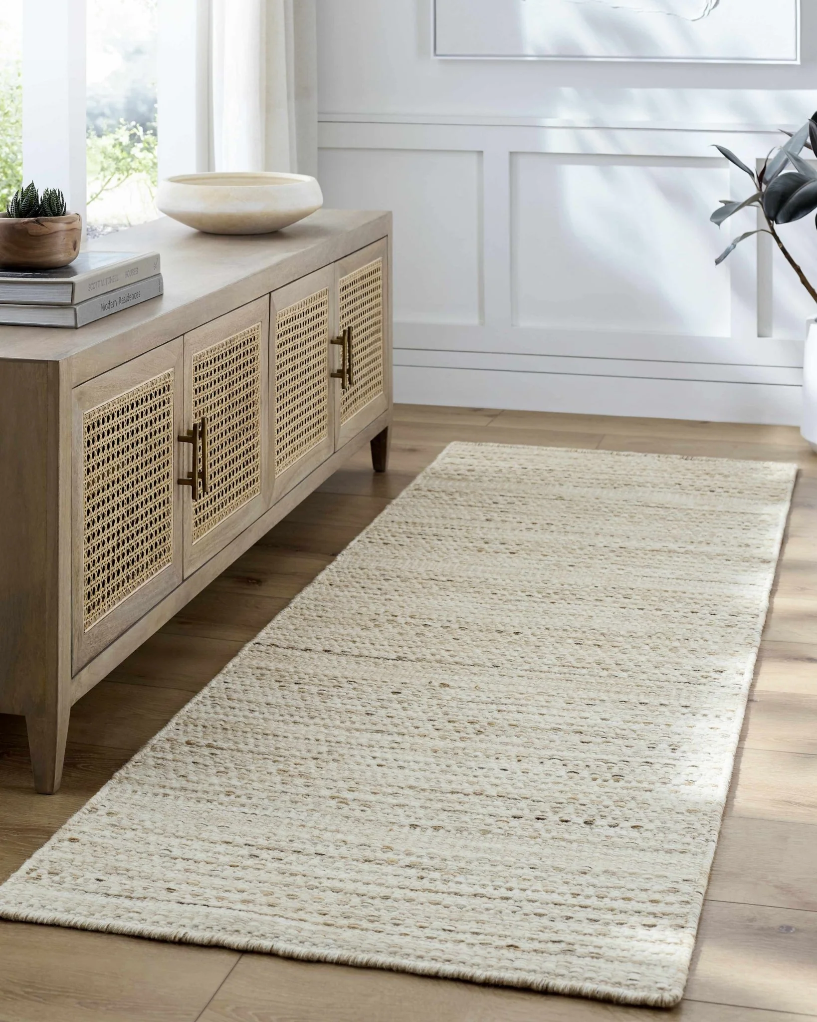 Moshe Beige And Brown Hand Woven Wool Area Rug - Image 9