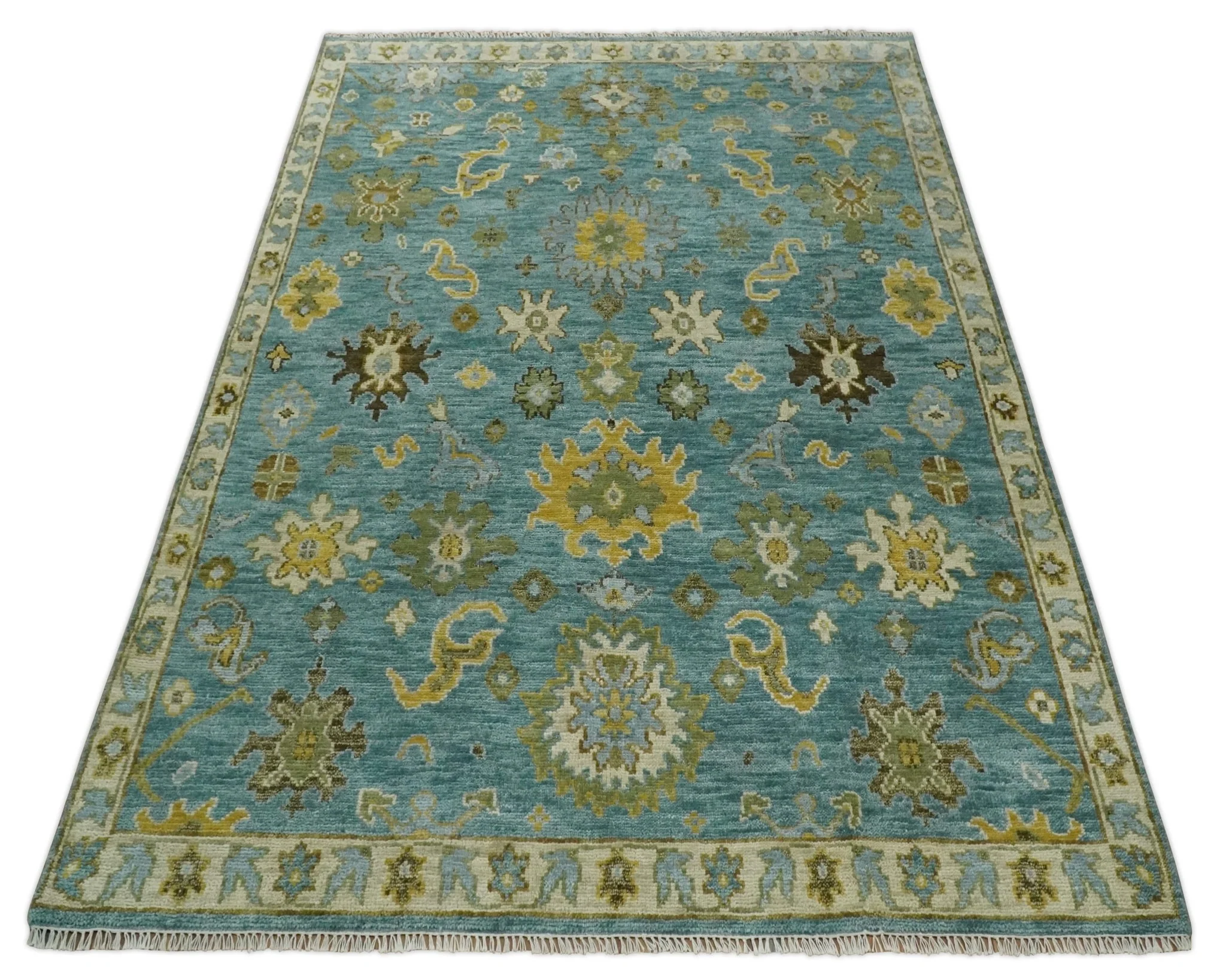 Antique Style Blue, Moss Green and Gold 8x10, 9x12 and 10x14 Wool Hand Knotted Traditional Vintage Wool Area Rug - Image 11