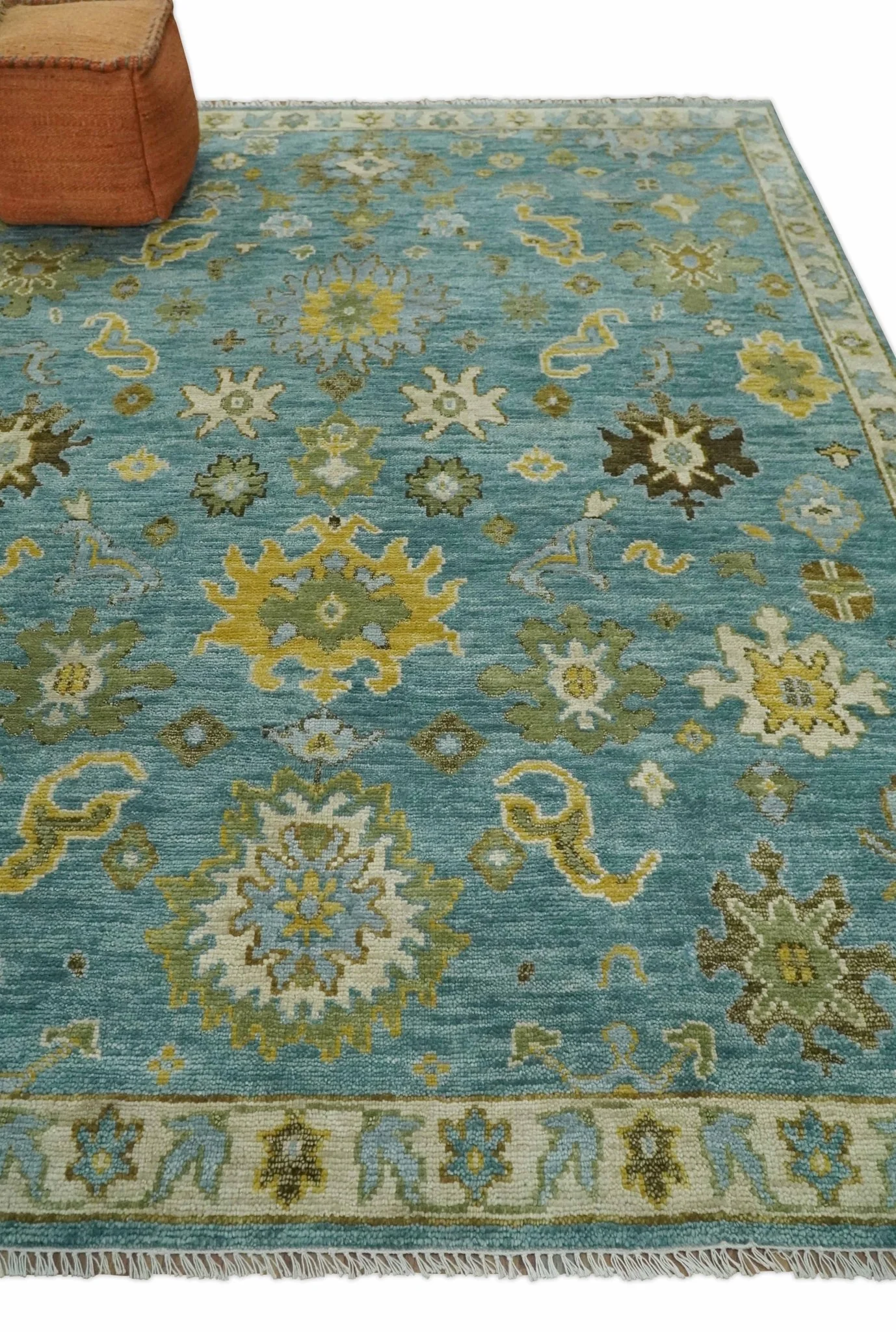 Antique Style Blue, Moss Green and Gold 8x10, 9x12 and 10x14 Wool Hand Knotted Traditional Vintage Wool Area Rug - Image 3