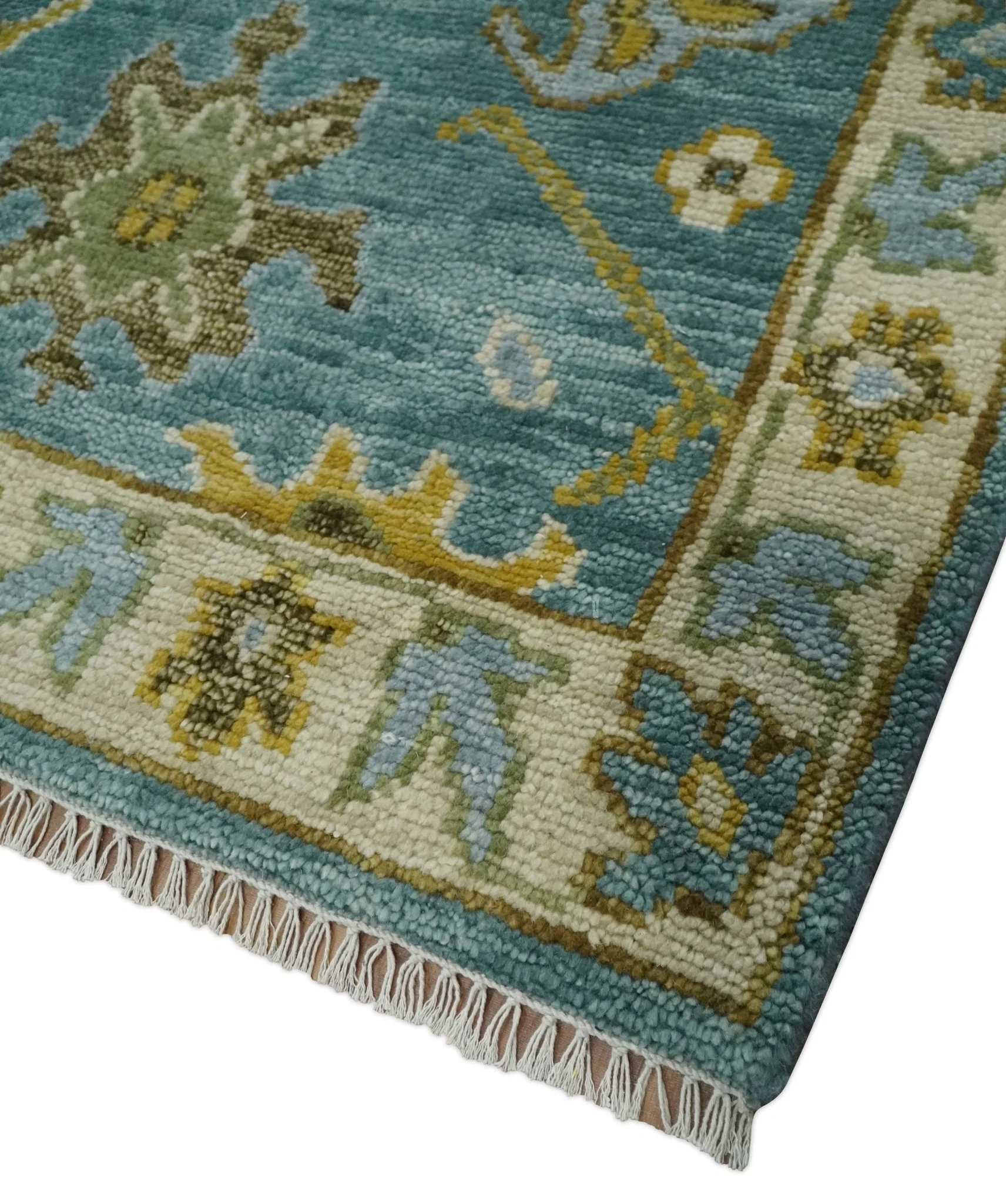 Antique Style Blue, Moss Green and Gold 8x10, 9x12 and 10x14 Wool Hand Knotted Traditional Vintage Wool Area Rug - Image 5