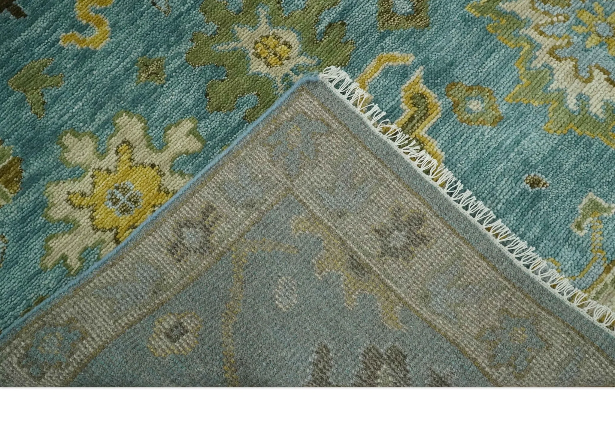 Antique Style Blue, Moss Green and Gold 8x10, 9x12 and 10x14 Wool Hand Knotted Traditional Vintage Wool Area Rug - Image 6