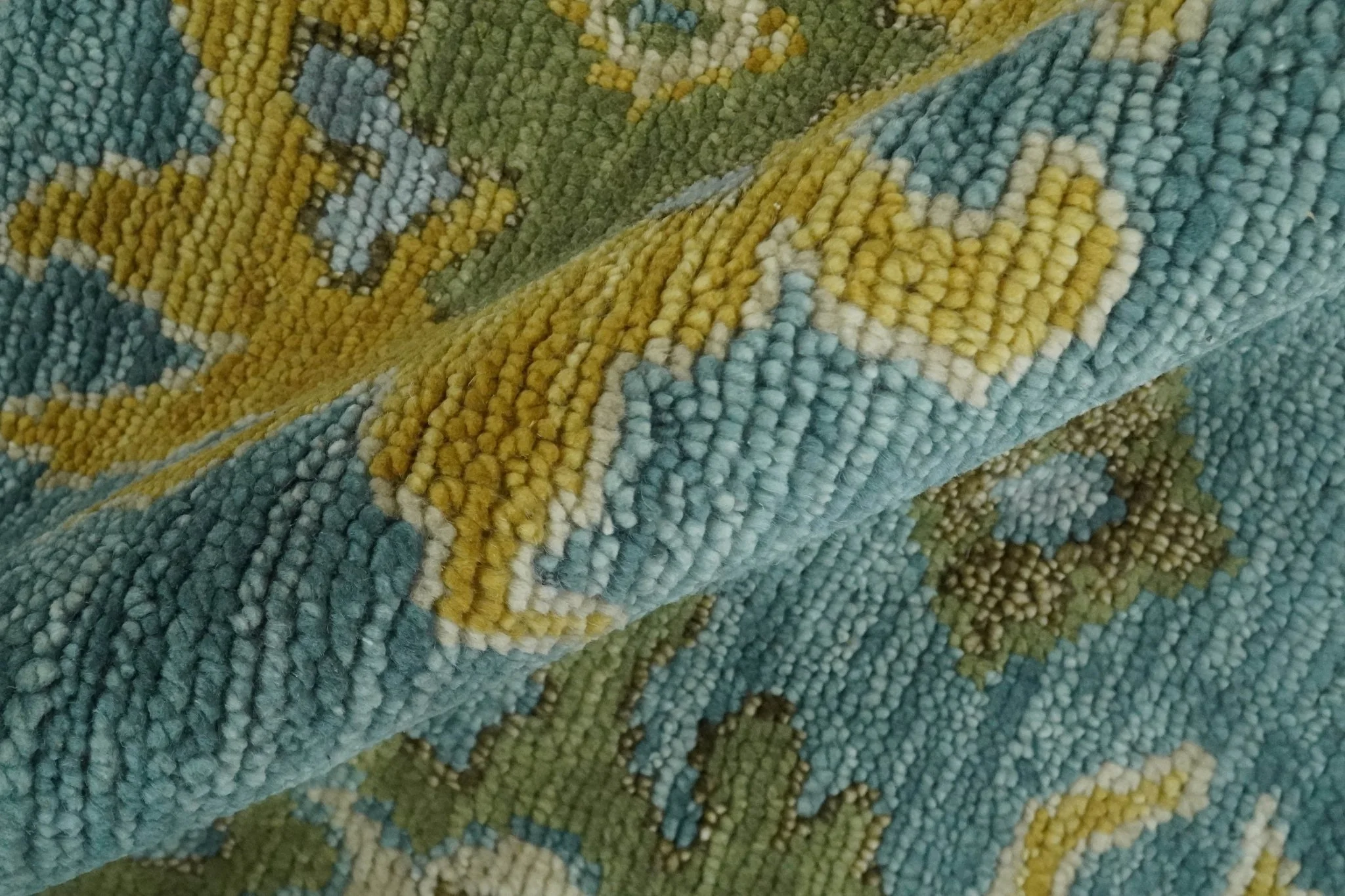 Antique Style Blue, Moss Green and Gold 8x10, 9x12 and 10x14 Wool Hand Knotted Traditional Vintage Wool Area Rug - Image 7