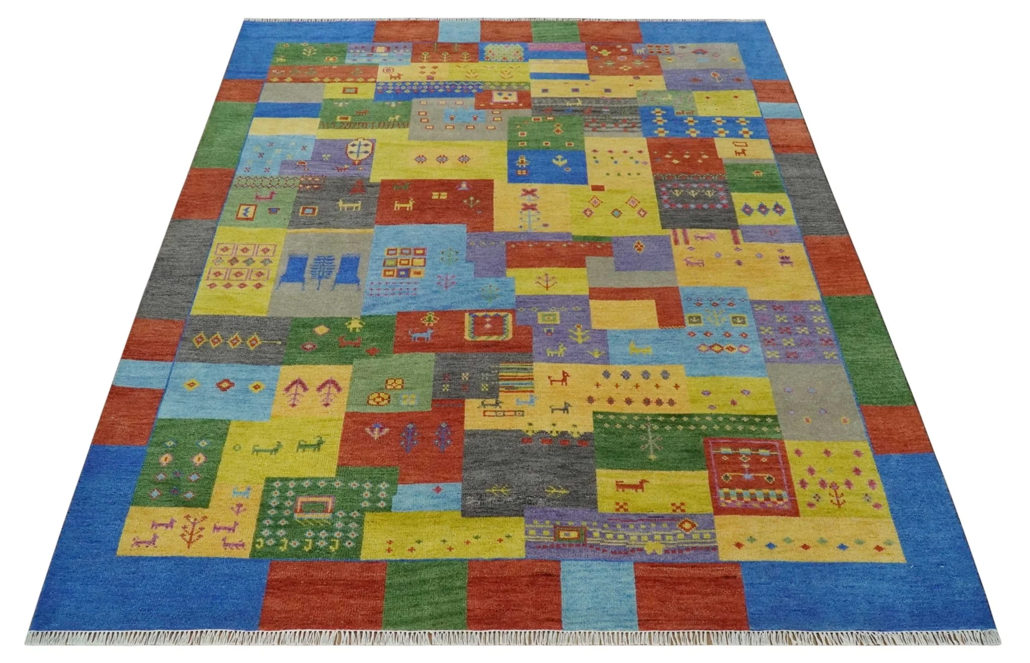 Hand knotted Traditional Multi color 8x10 Antique Tribal Style Gabbeh Design Wool Area Rug - Image 10