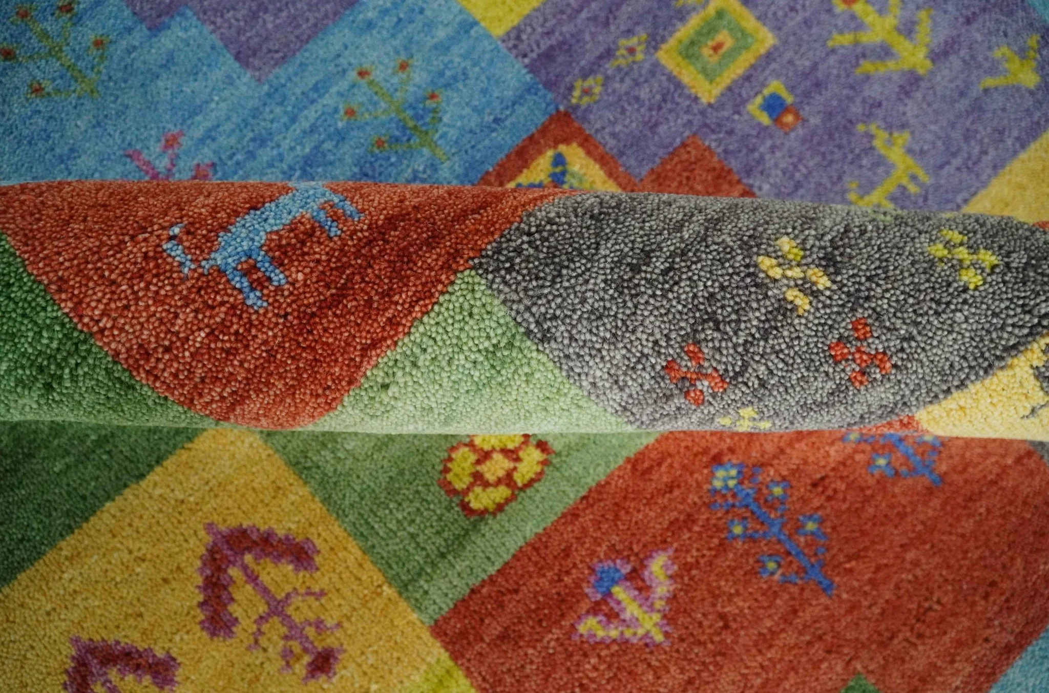 Hand knotted Traditional Multi color 8x10 Antique Tribal Style Gabbeh Design Wool Area Rug - Image 6