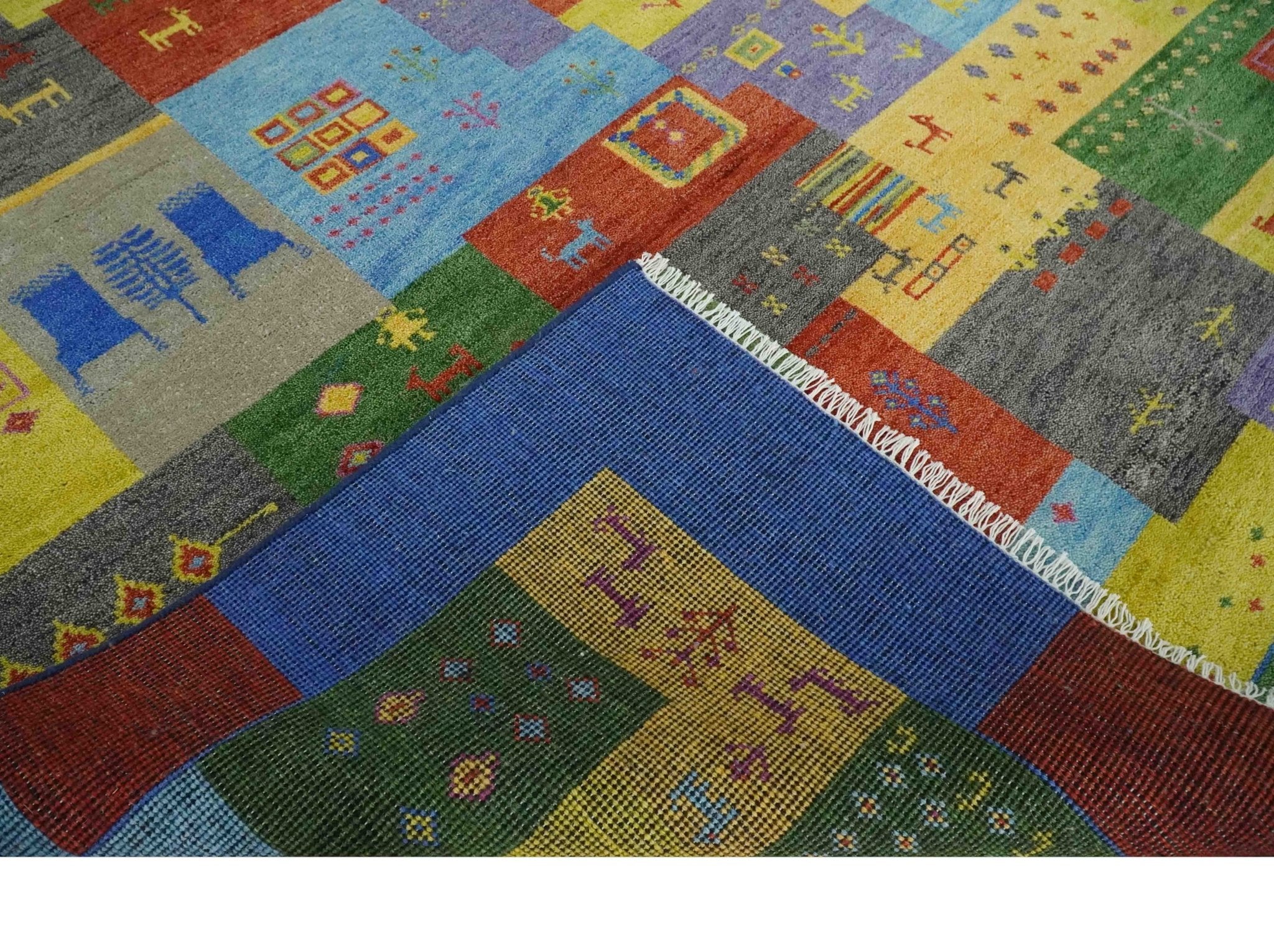 Hand knotted Traditional Multi color 8x10 Antique Tribal Style Gabbeh Design Wool Area Rug - Image 8
