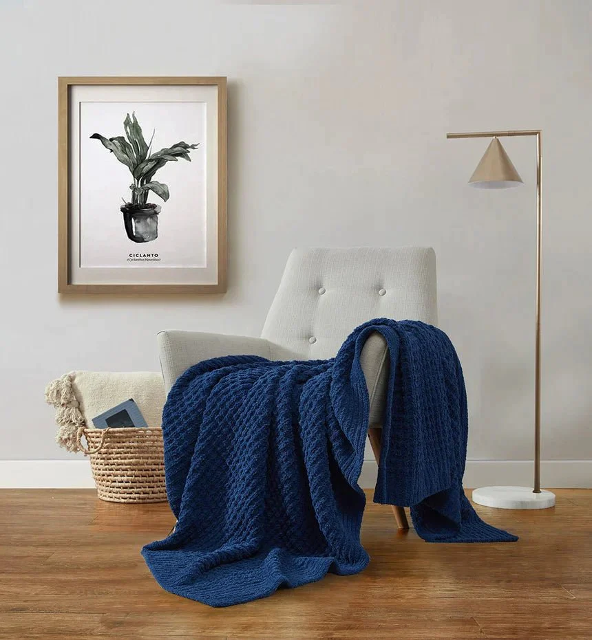 Multi Color Solid Knitted Waffle Lightweight Throw - Image 19