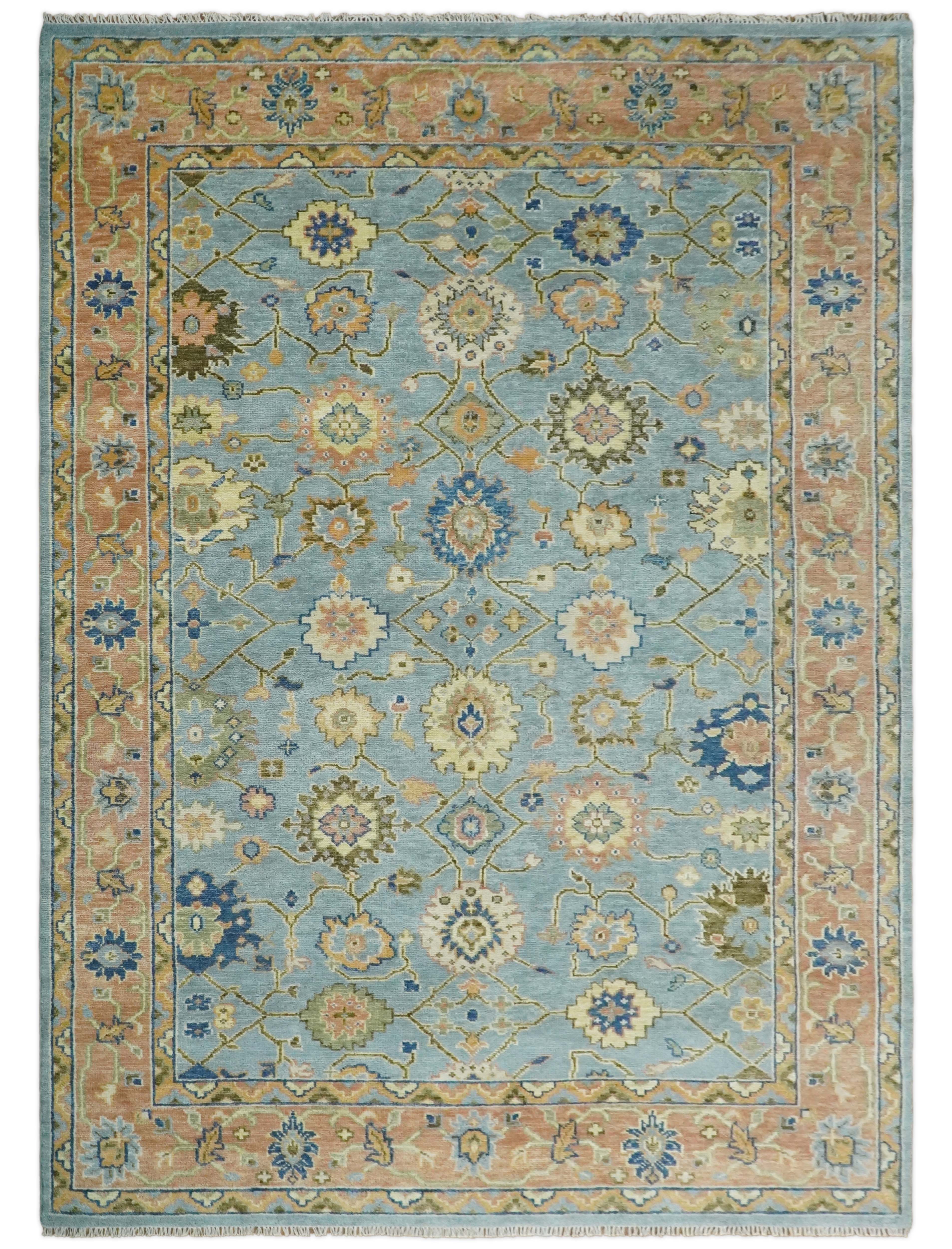 Ready to Ship Hand Knotted Blue and Rust Modern Oushak Area Rug - Image 13