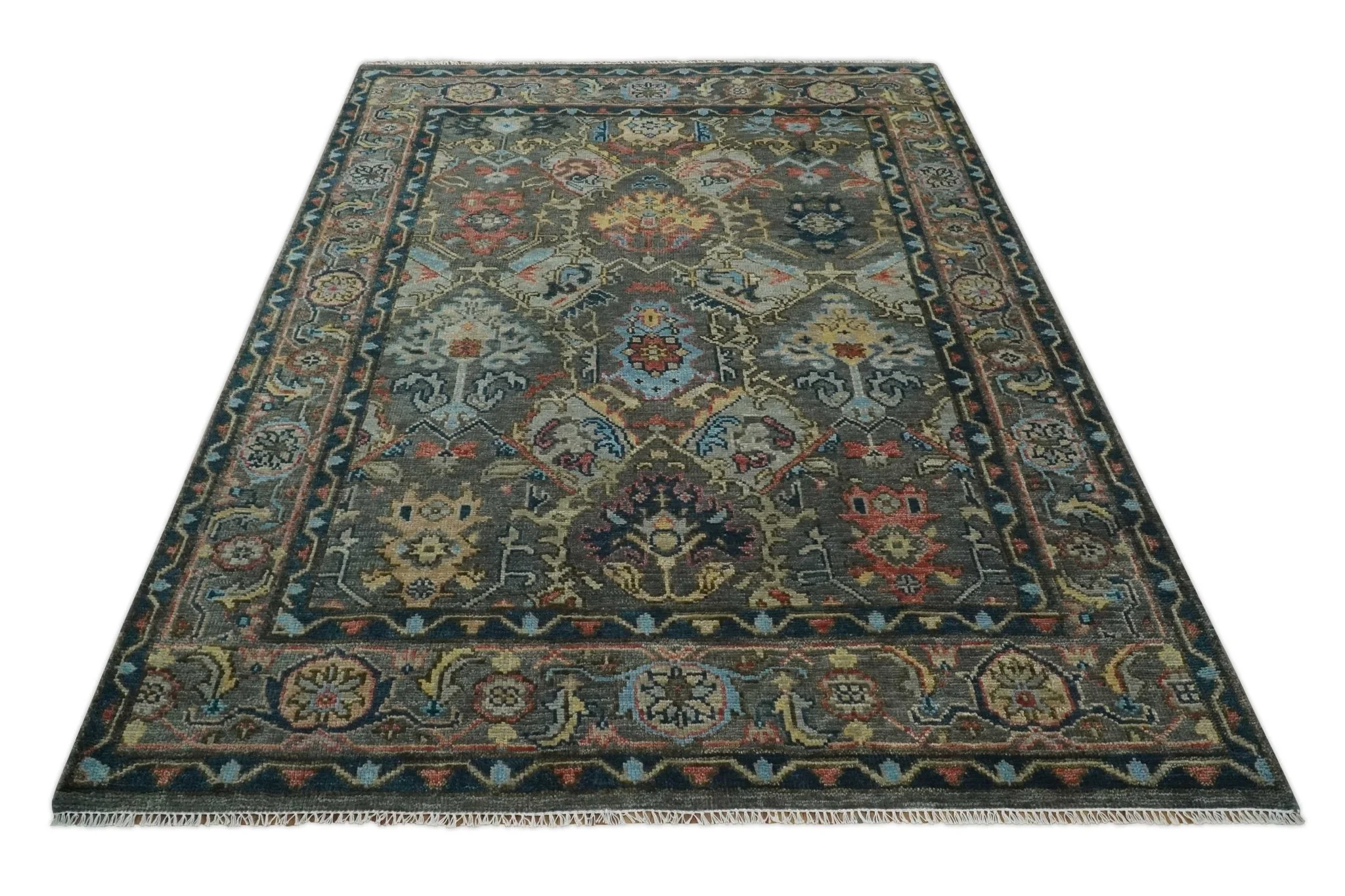 Hand Spun Wool Traditional Legacy Oushak Blue, Rust and Charcoal Area Rug - Image 10