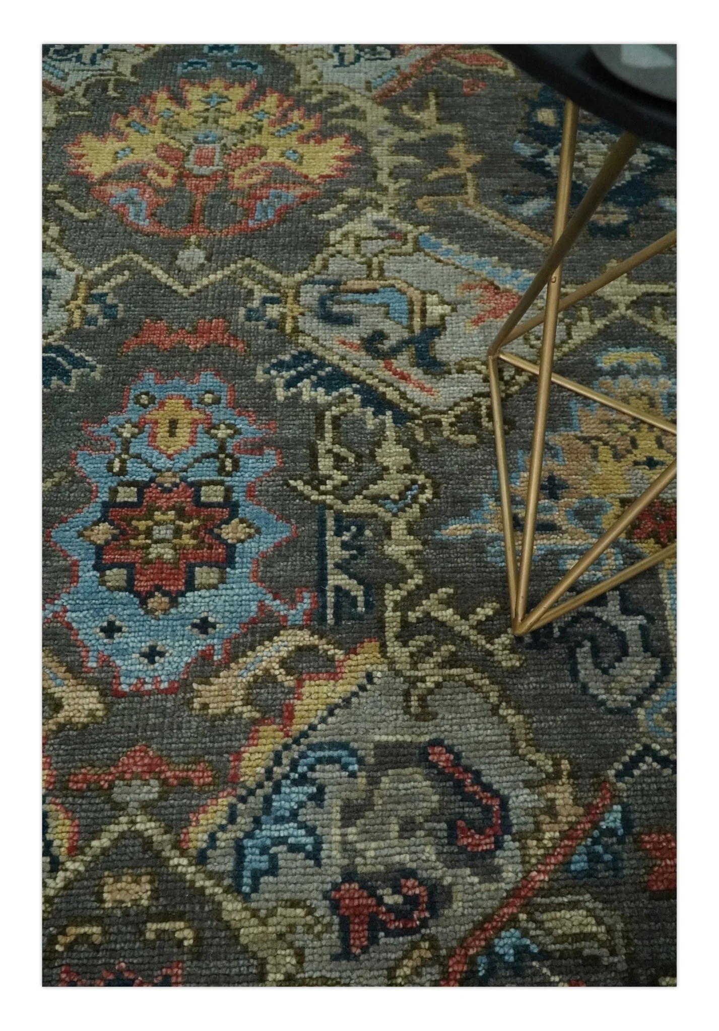 Hand Spun Wool Traditional Legacy Oushak Blue, Rust and Charcoal Area Rug - Image 2