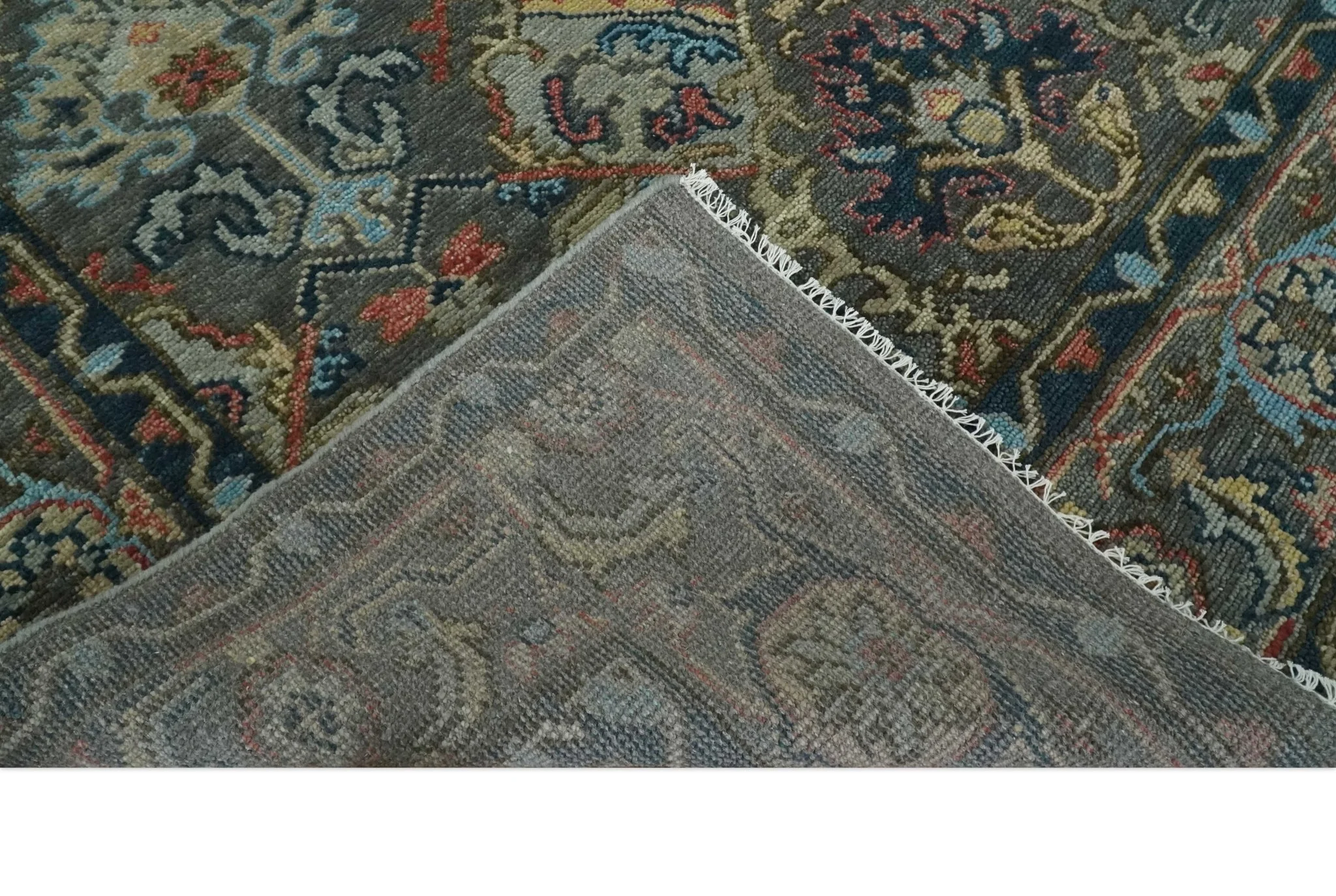 Hand Spun Wool Traditional Legacy Oushak Blue, Rust and Charcoal Area Rug - Image 6