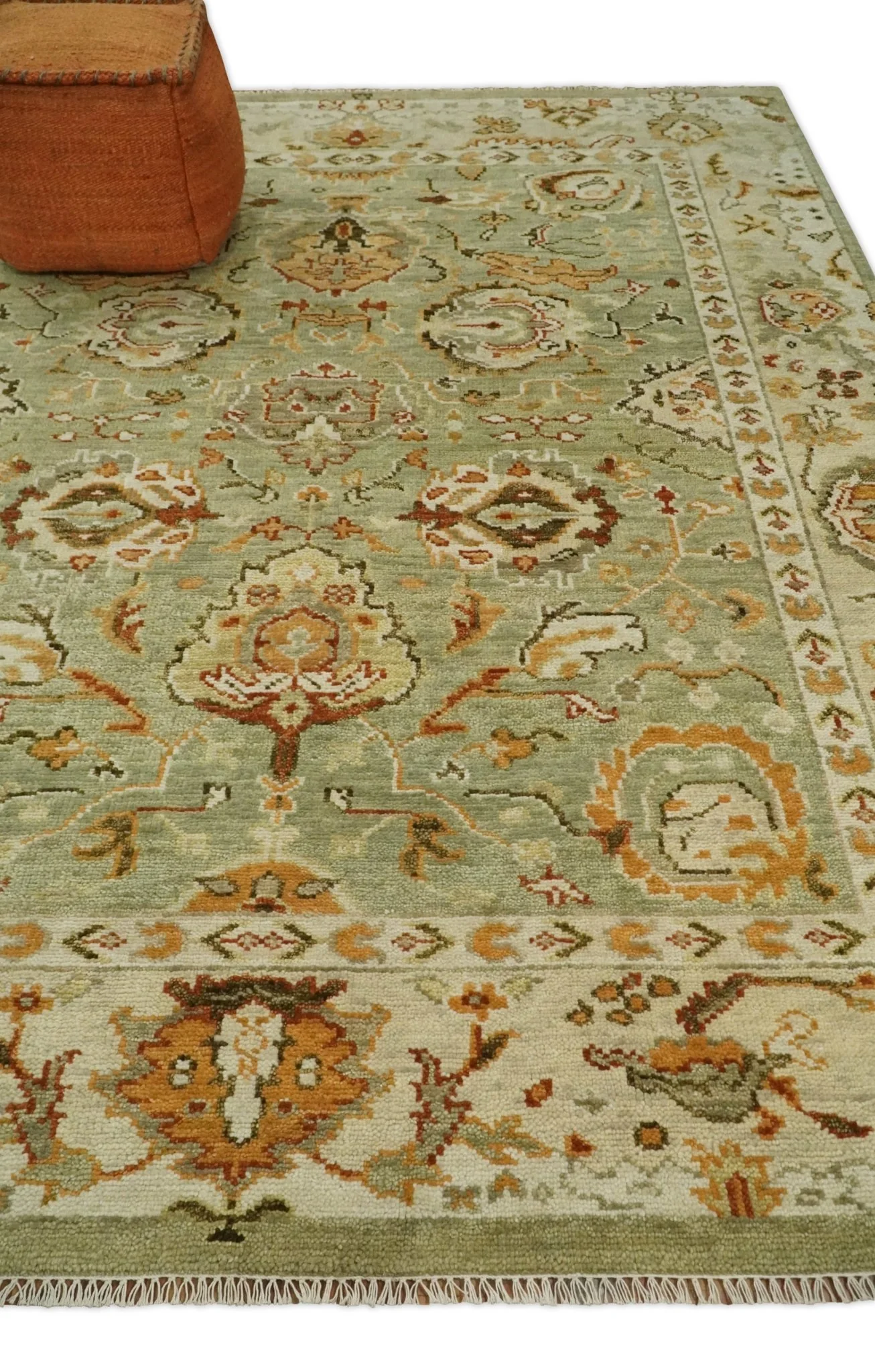 Ready to Ship 8x10, 9x12,10x14 Hand Knotted Green and beige Traditional Vintage Style Antique Wool Rug - Image 3