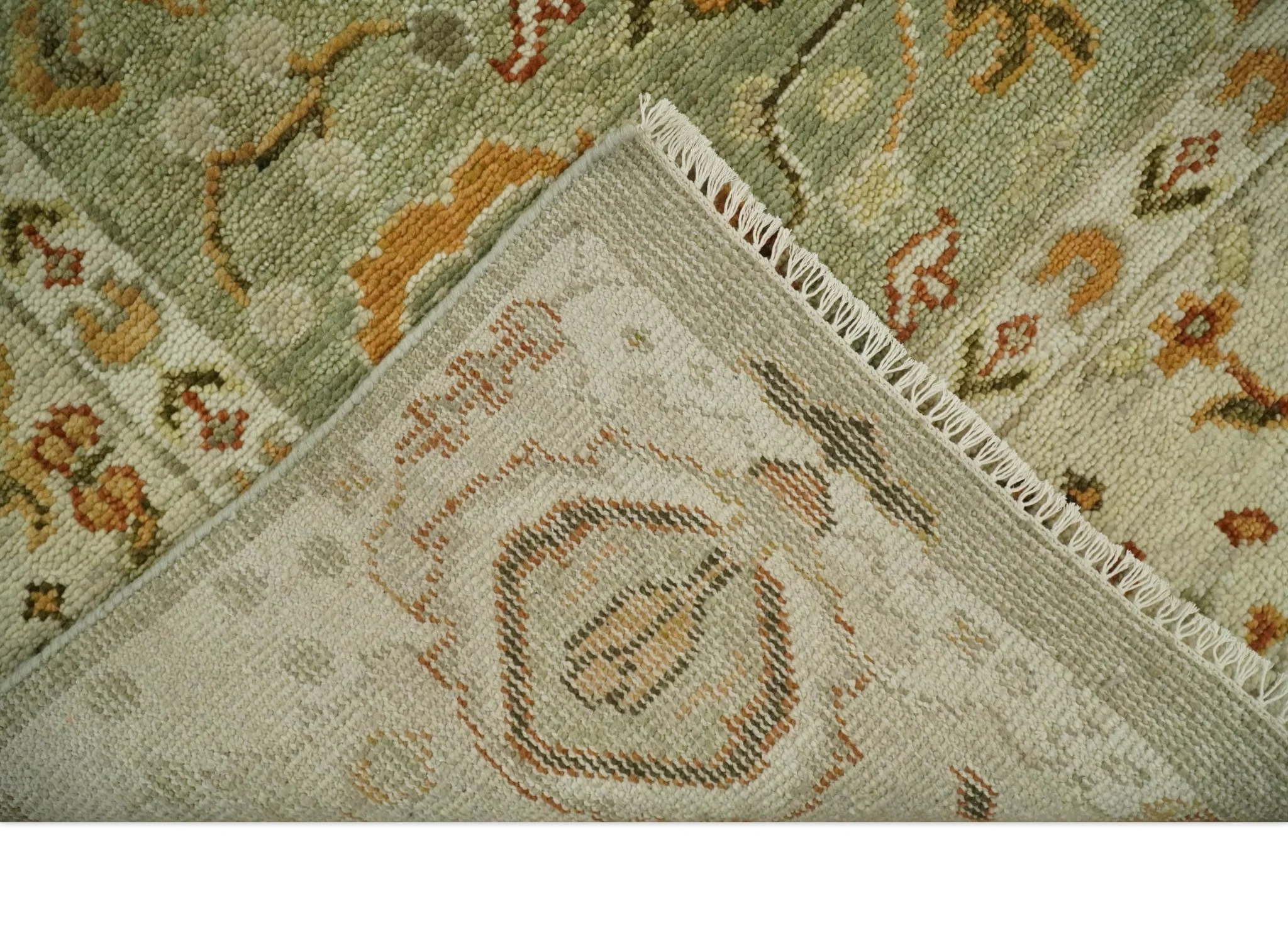 Ready to Ship 8x10, 9x12,10x14 Hand Knotted Green and beige Traditional Vintage Style Antique Wool Rug - Image 6