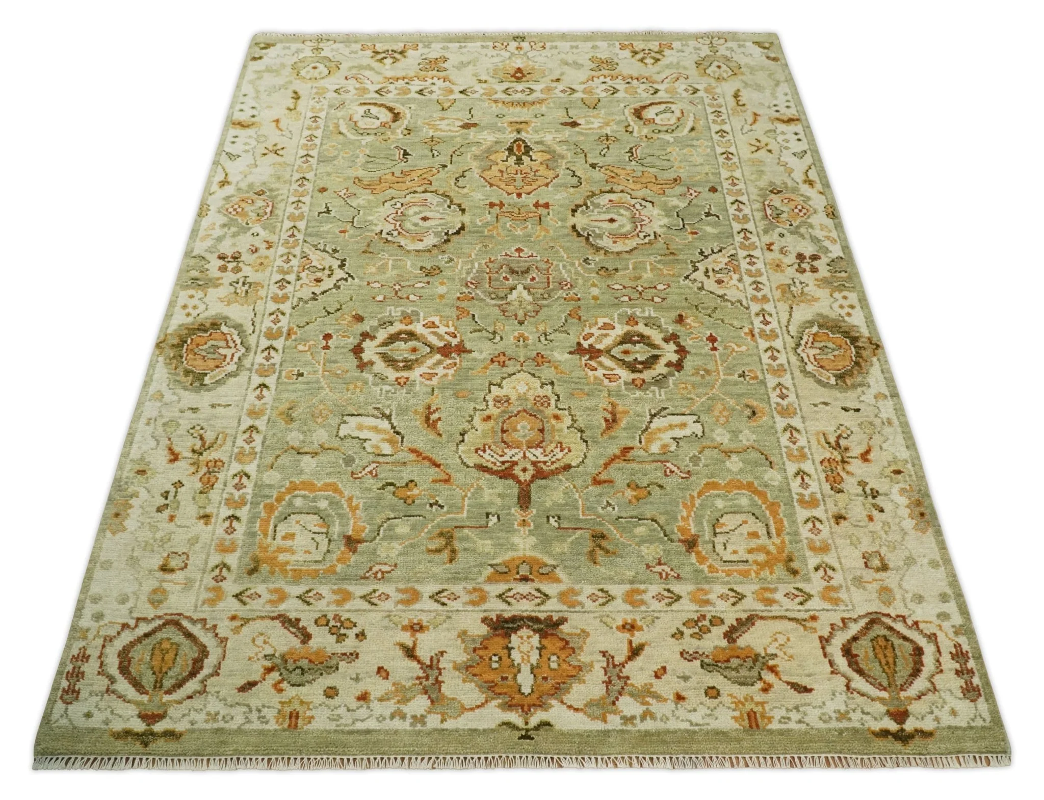 Ready to Ship 8x10, 9x12,10x14 Hand Knotted Green and beige Traditional Vintage Style Antique Wool Rug - Image 9