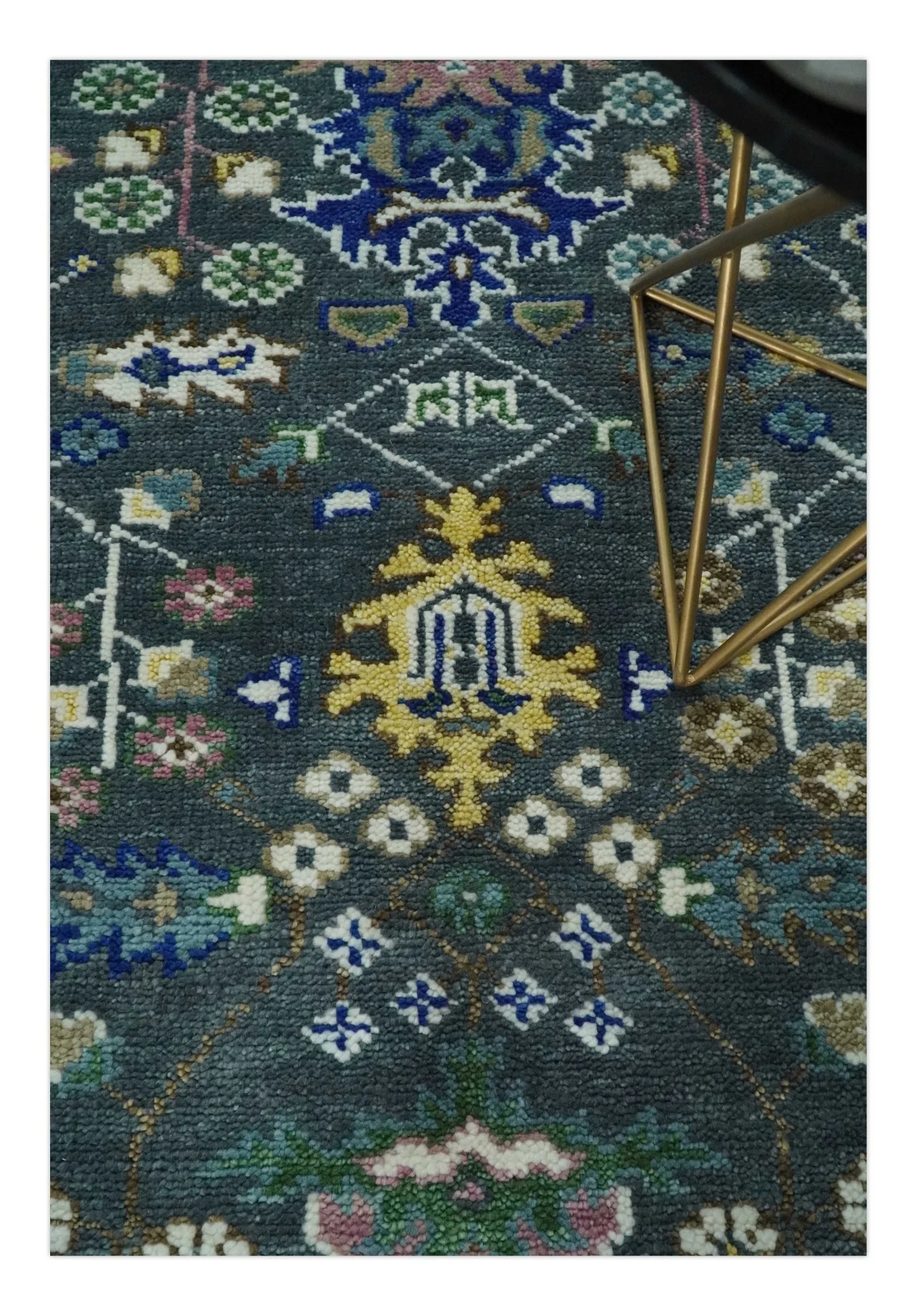 Ready to Ship Hand Knotted Green Moss and Blue Traditional Turkish Design Wool Rug - Image 2