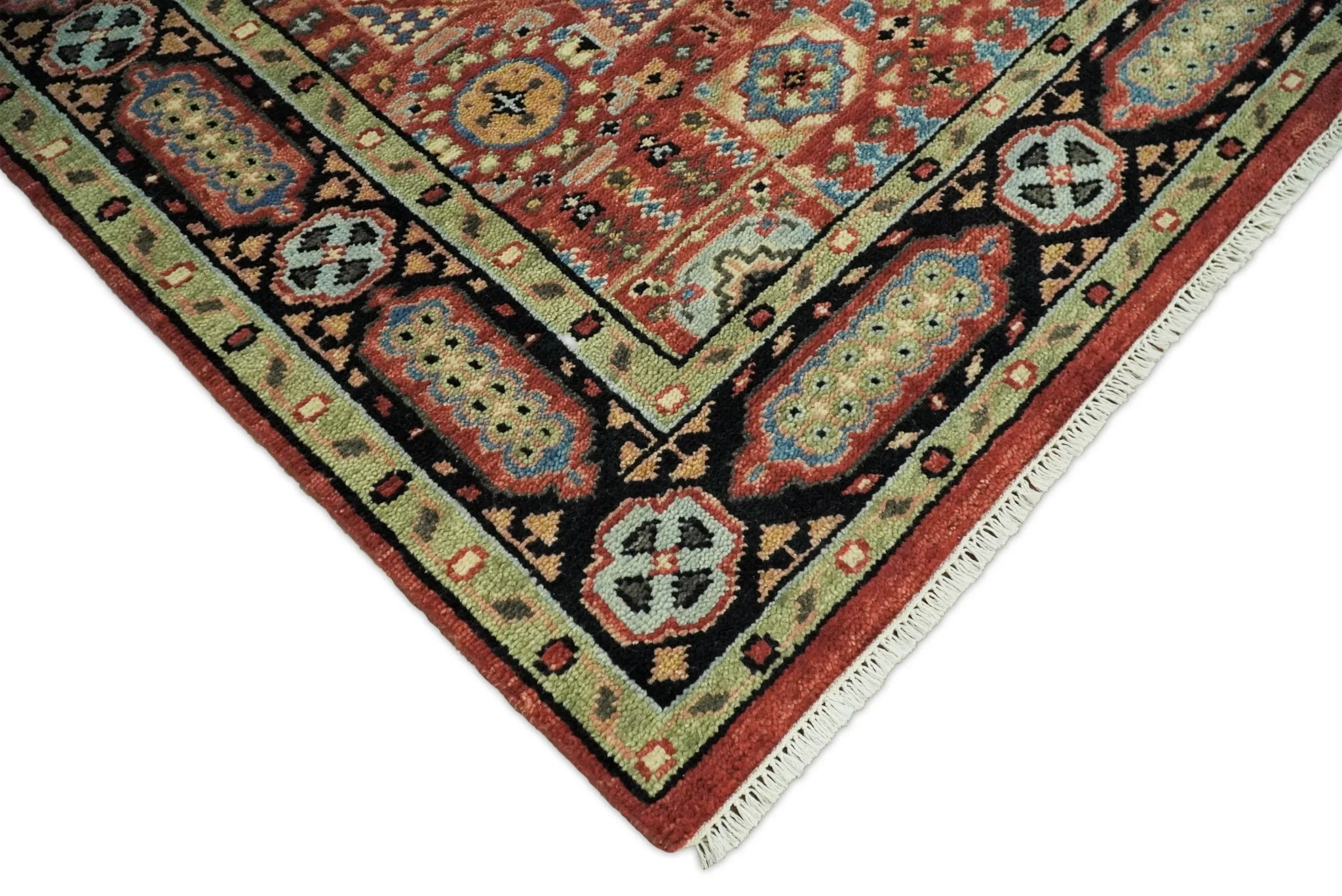 Fine Wool Hand Knotted Kazak Medallion Red and Black Traditional Rug - Image 5