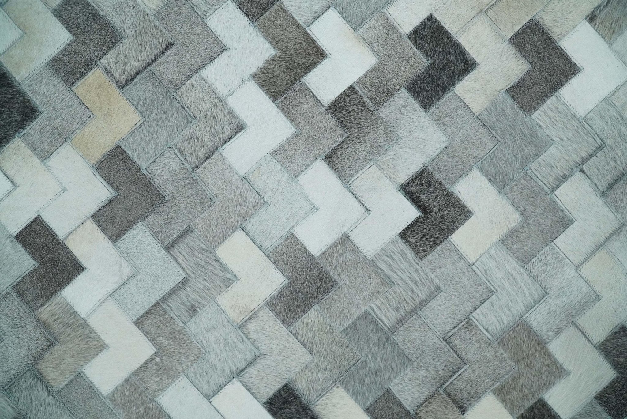 Custom Made Ivory and Gray Leather Rug | Hairon Genuine Leather, Cowhide rug, Chevron Tile Geometric Rug - Image 10