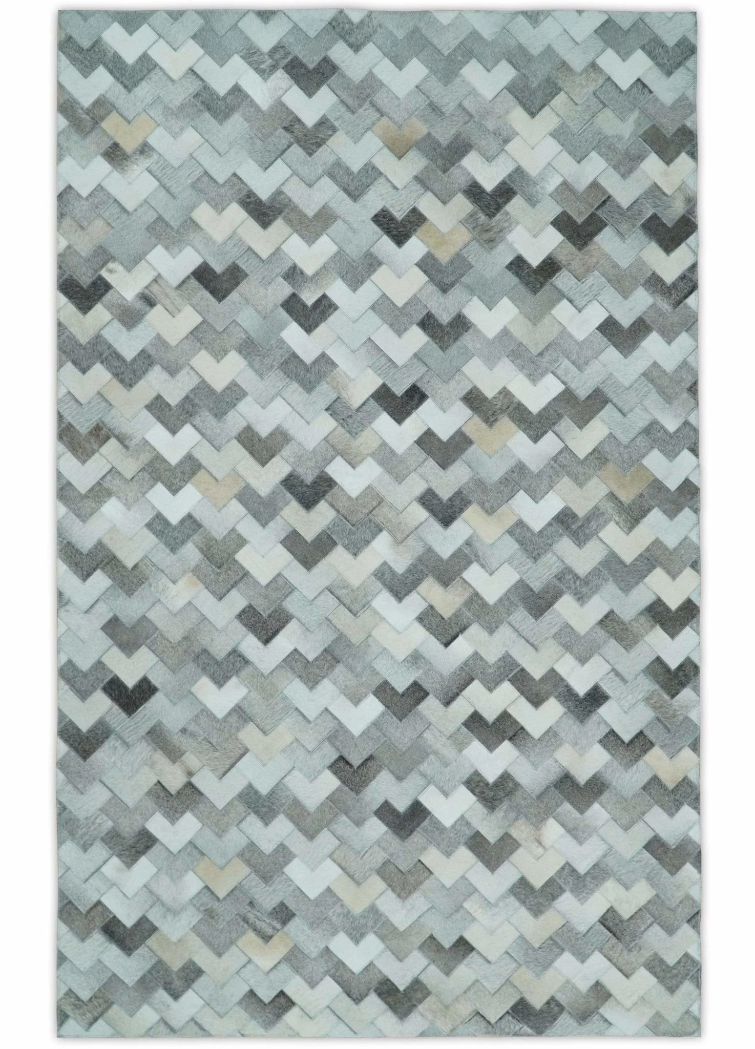 Custom Made Ivory and Gray Leather Rug | Hairon Genuine Leather, Cowhide rug, Chevron Tile Geometric Rug - Image 7