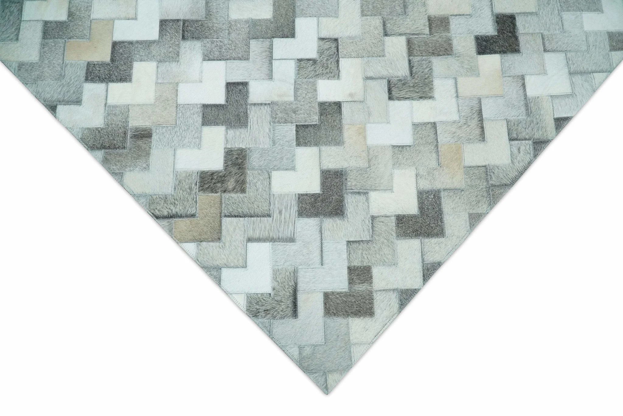 Custom Made Ivory and Gray Leather Rug | Hairon Genuine Leather, Cowhide rug, Chevron Tile Geometric Rug - Image 8