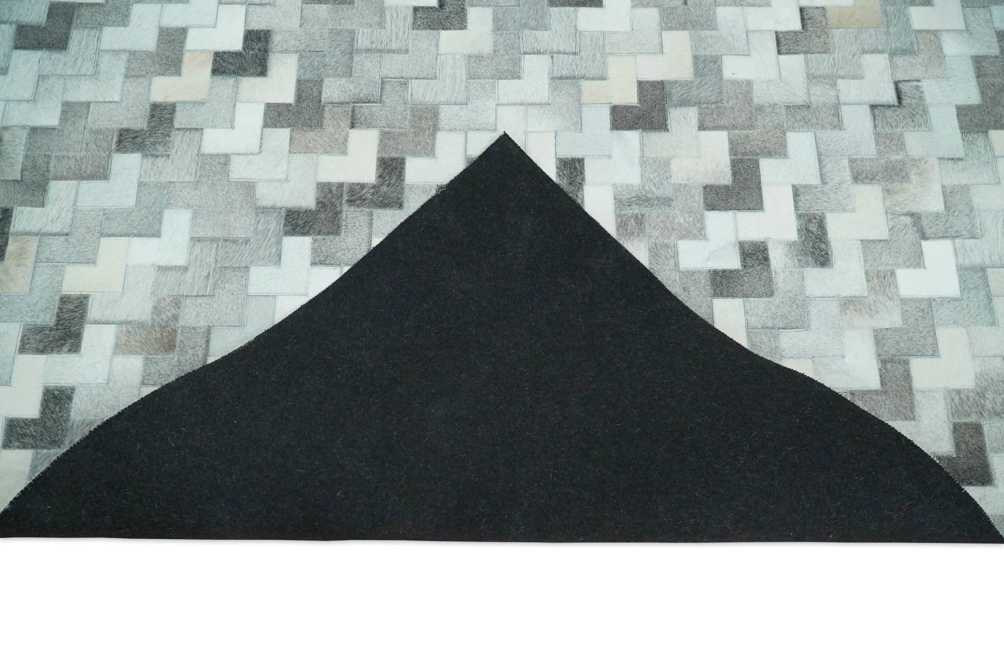 Custom Made Ivory and Gray Leather Rug | Hairon Genuine Leather, Cowhide rug, Chevron Tile Geometric Rug - Image 9
