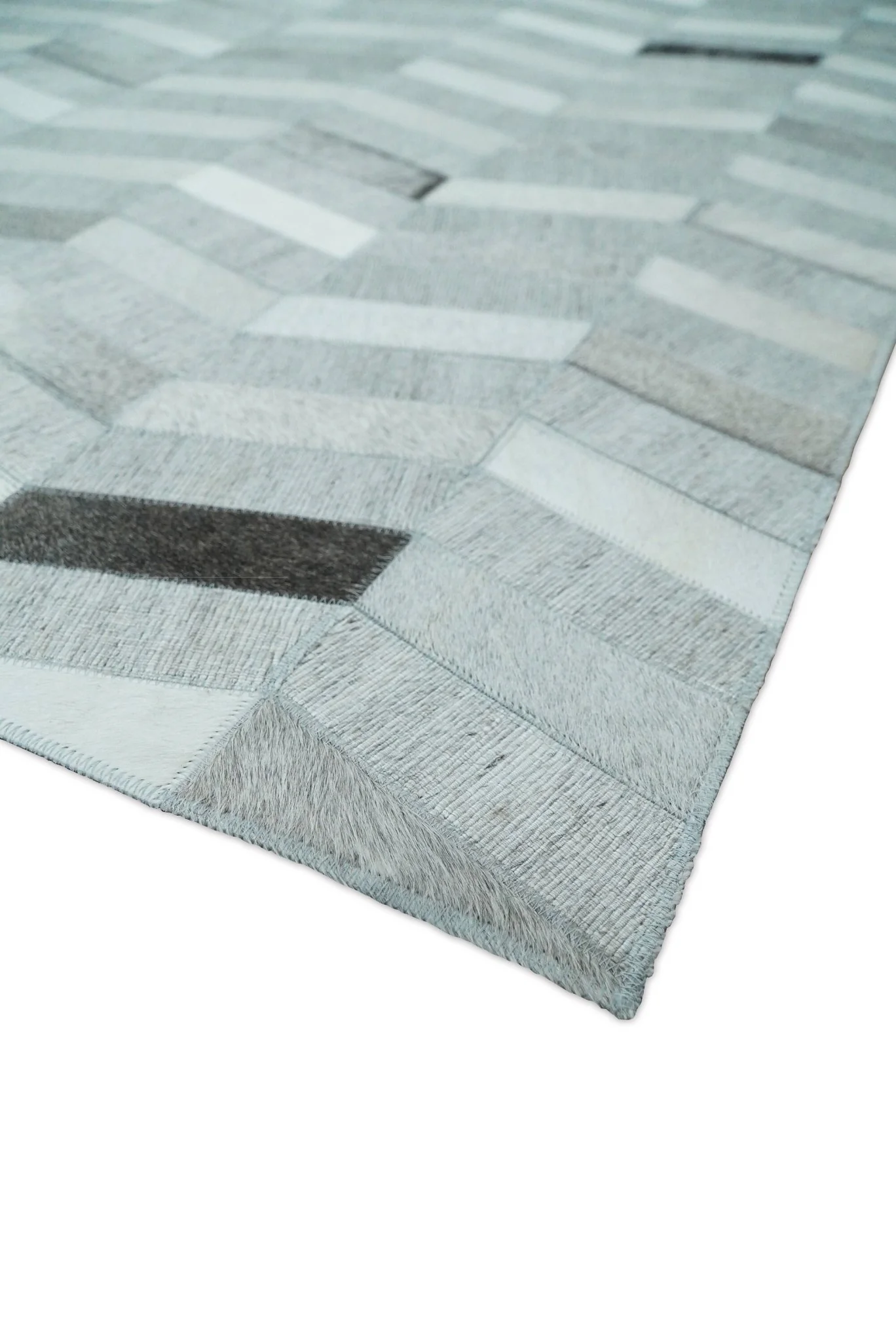 Custom Made Ivory and Gray Leather Rug | Hairon Genuine Leather, Cowhide rug, Chevron Geometric Rug - Image 10