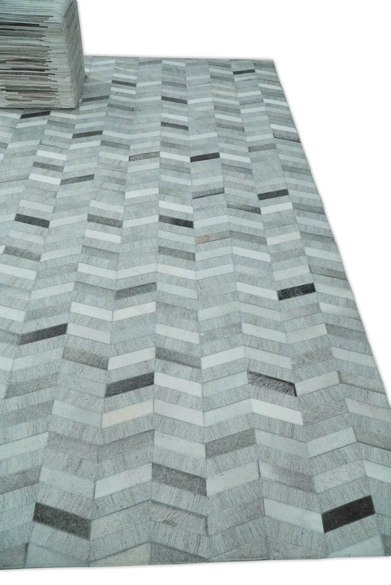 Custom Made Ivory and Gray Leather Rug | Hairon Genuine Leather, Cowhide rug, Chevron Geometric Rug - Image 2