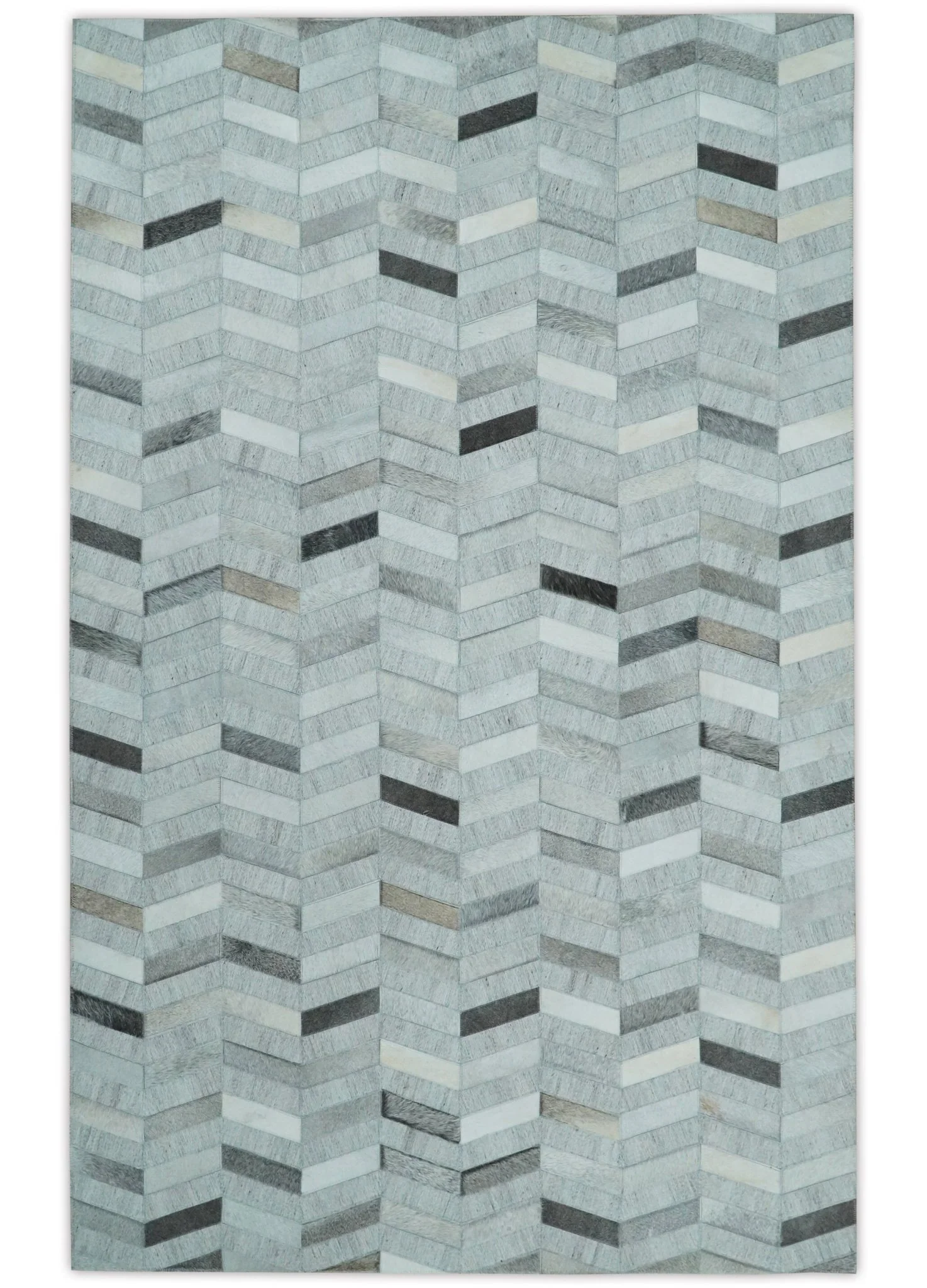 Custom Made Ivory and Gray Leather Rug | Hairon Genuine Leather, Cowhide rug, Chevron Geometric Rug - Image 5