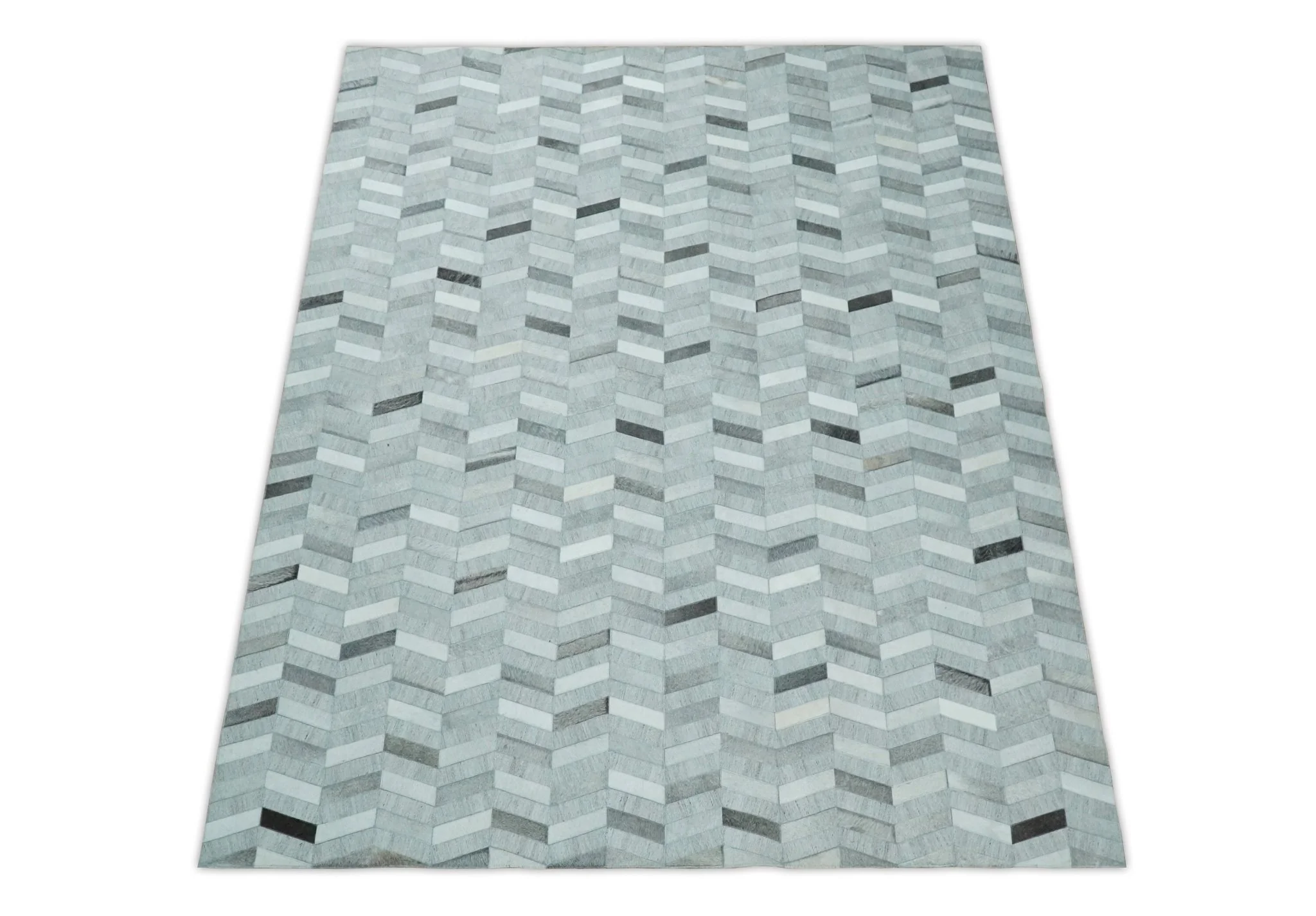 Custom Made Ivory and Gray Leather Rug | Hairon Genuine Leather, Cowhide rug, Chevron Geometric Rug - Image 6