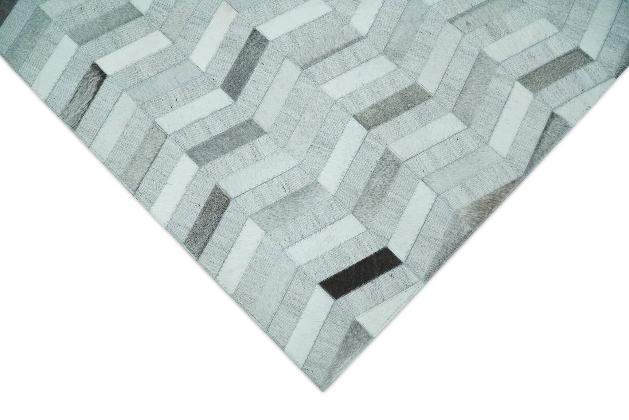Custom Made Ivory and Gray Leather Rug | Hairon Genuine Leather, Cowhide rug, Chevron Geometric Rug - Image 7