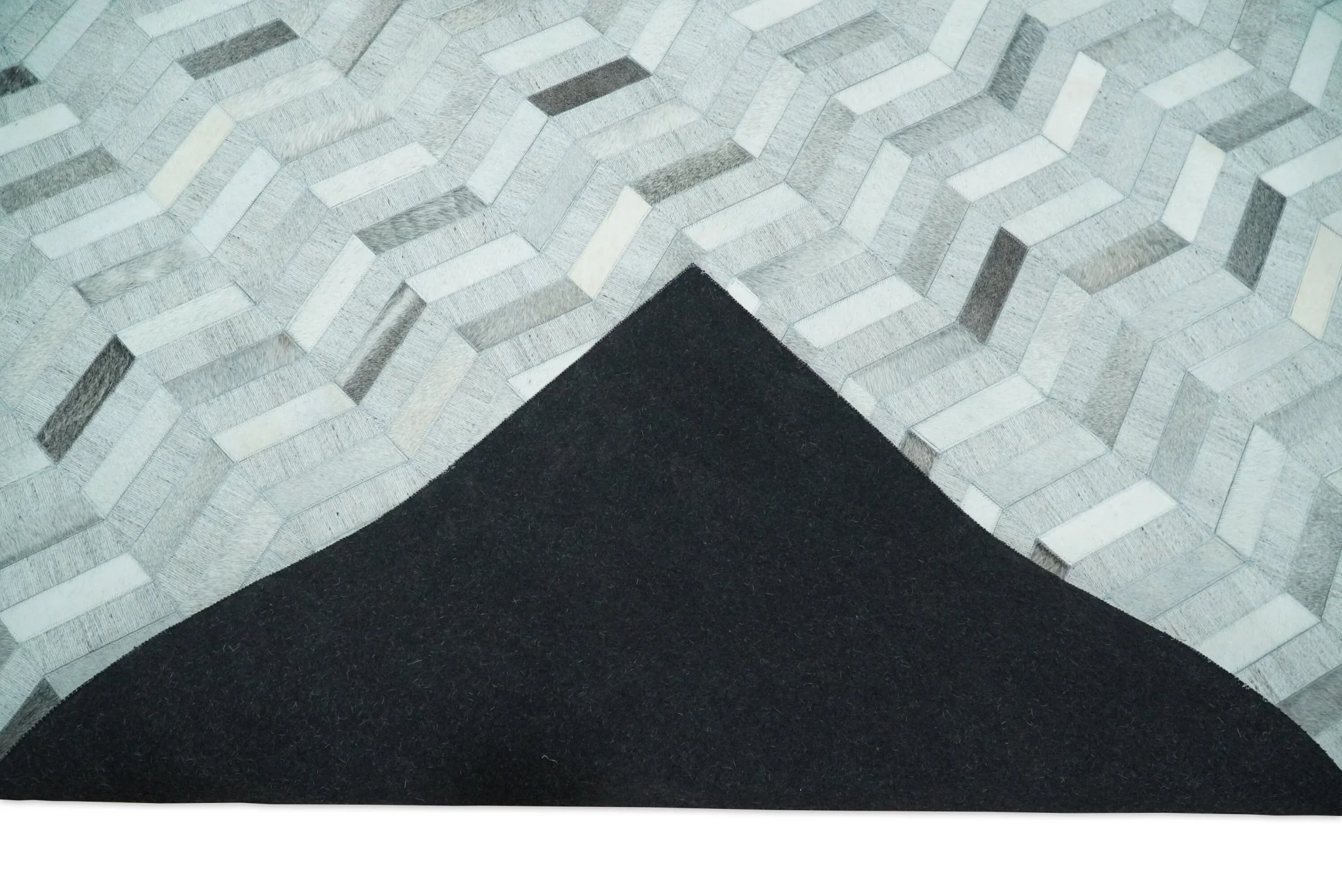 Custom Made Ivory and Gray Leather Rug | Hairon Genuine Leather, Cowhide rug, Chevron Geometric Rug - Image 8