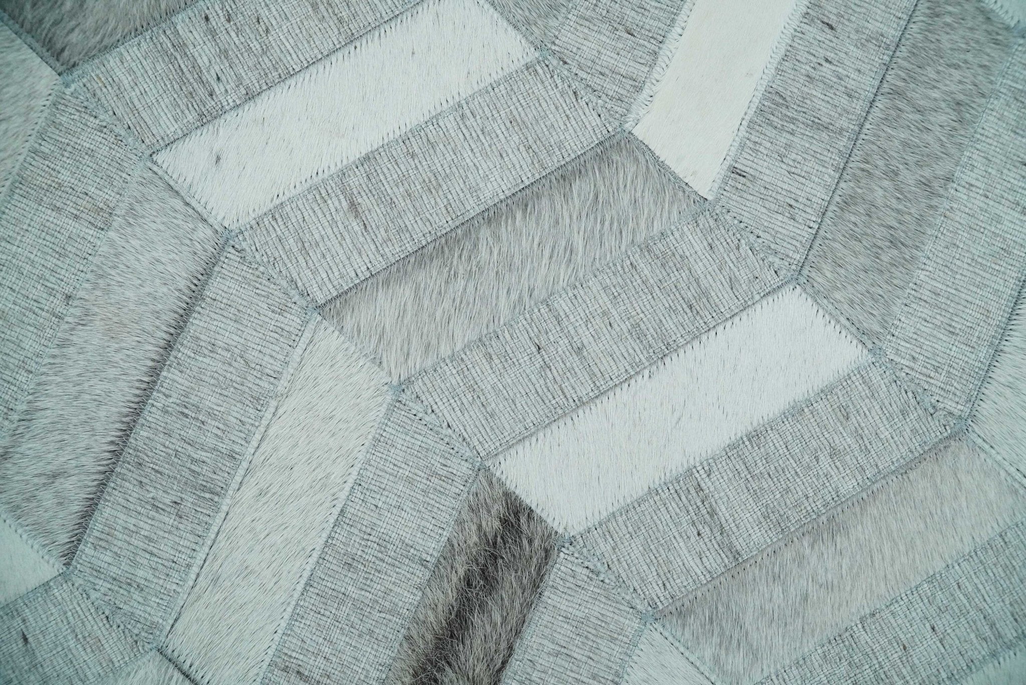 Custom Made Ivory and Gray Leather Rug | Hairon Genuine Leather, Cowhide rug, Chevron Geometric Rug - Image 9