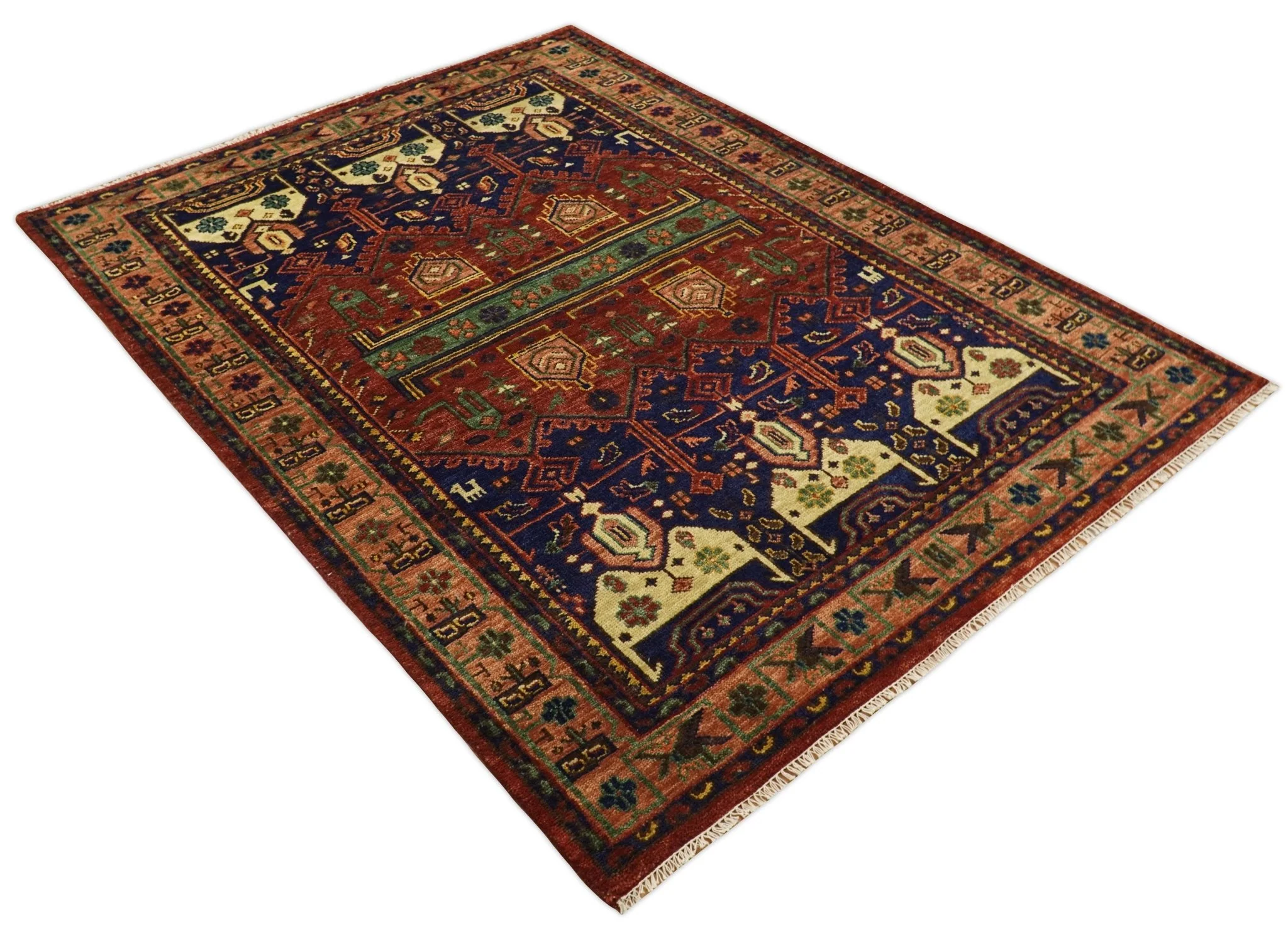 Hand knotted Traditional Multi Sizes Antique Style Vintage Finish Rust and Blue Area Rug - Image 10