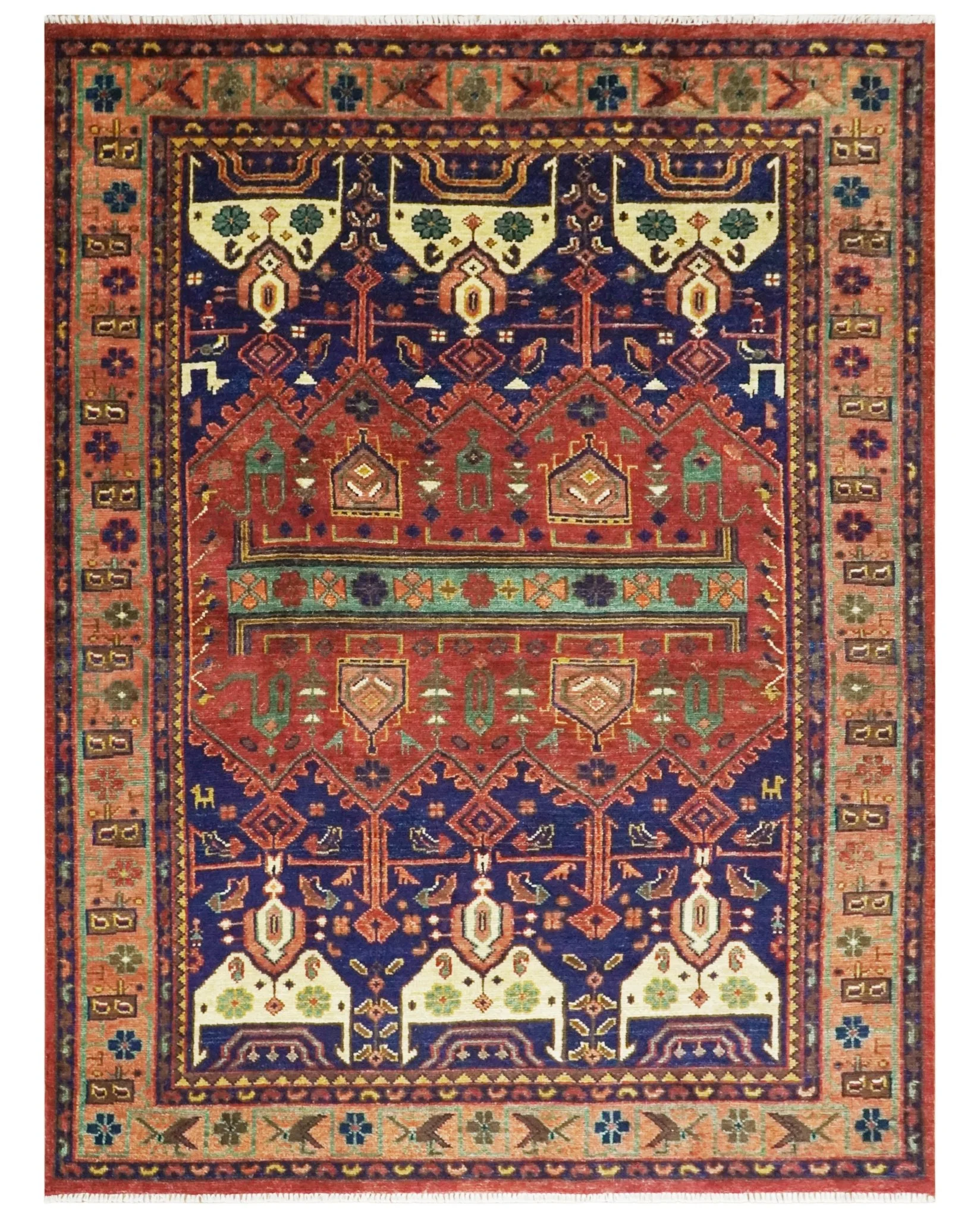Hand knotted Traditional Multi Sizes Antique Style Vintage Finish Rust and Blue Area Rug - Image 11