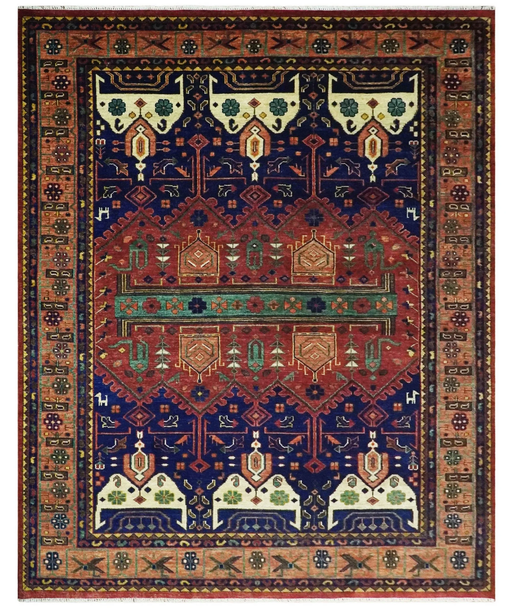 Hand knotted Traditional Multi Sizes Antique Style Vintage Finish Rust and Blue Area Rug - Image 12