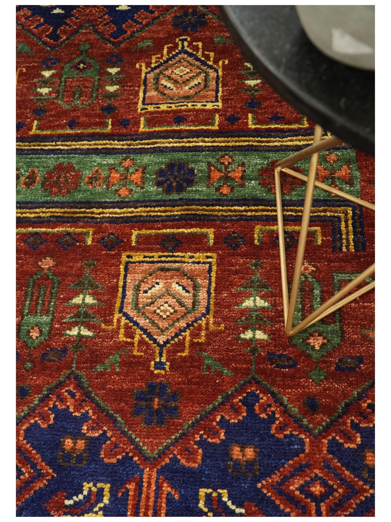 Hand knotted Traditional Multi Sizes Antique Style Vintage Finish Rust and Blue Area Rug - Image 2