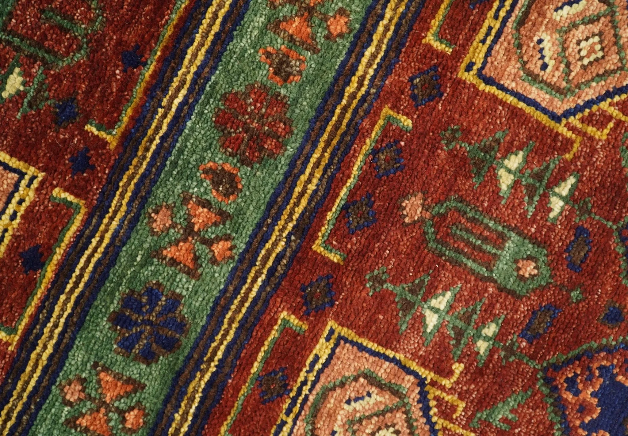 Hand knotted Traditional Multi Sizes Antique Style Vintage Finish Rust and Blue Area Rug - Image 4