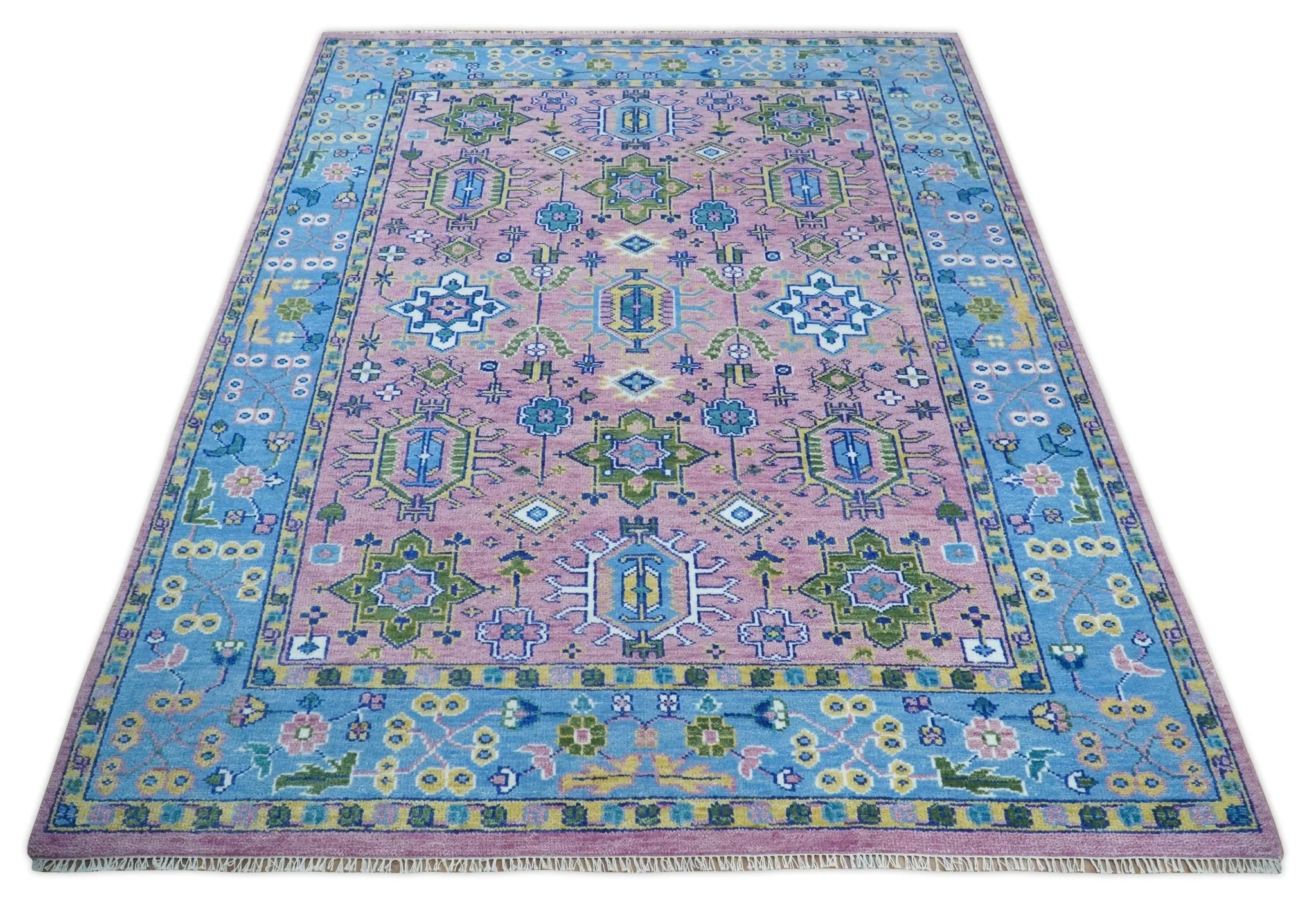Chic Vibrant Hand Knotted Pink and Blue 8x10, 9x12, and 10x14 Traditional Wool Rug - Image 10