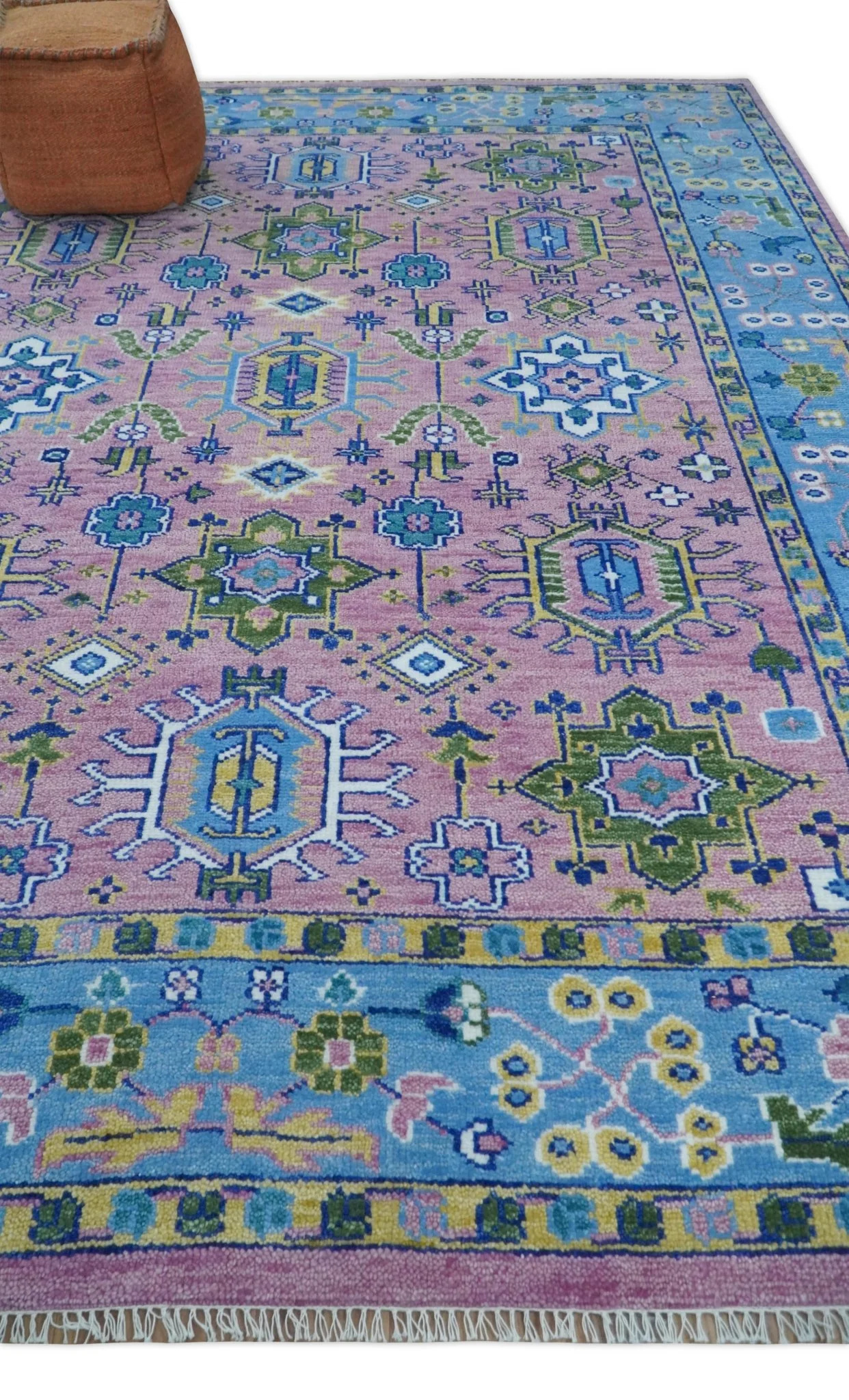 Chic Vibrant Hand Knotted Pink and Blue 8x10, 9x12, and 10x14 Traditional Wool Rug - Image 3