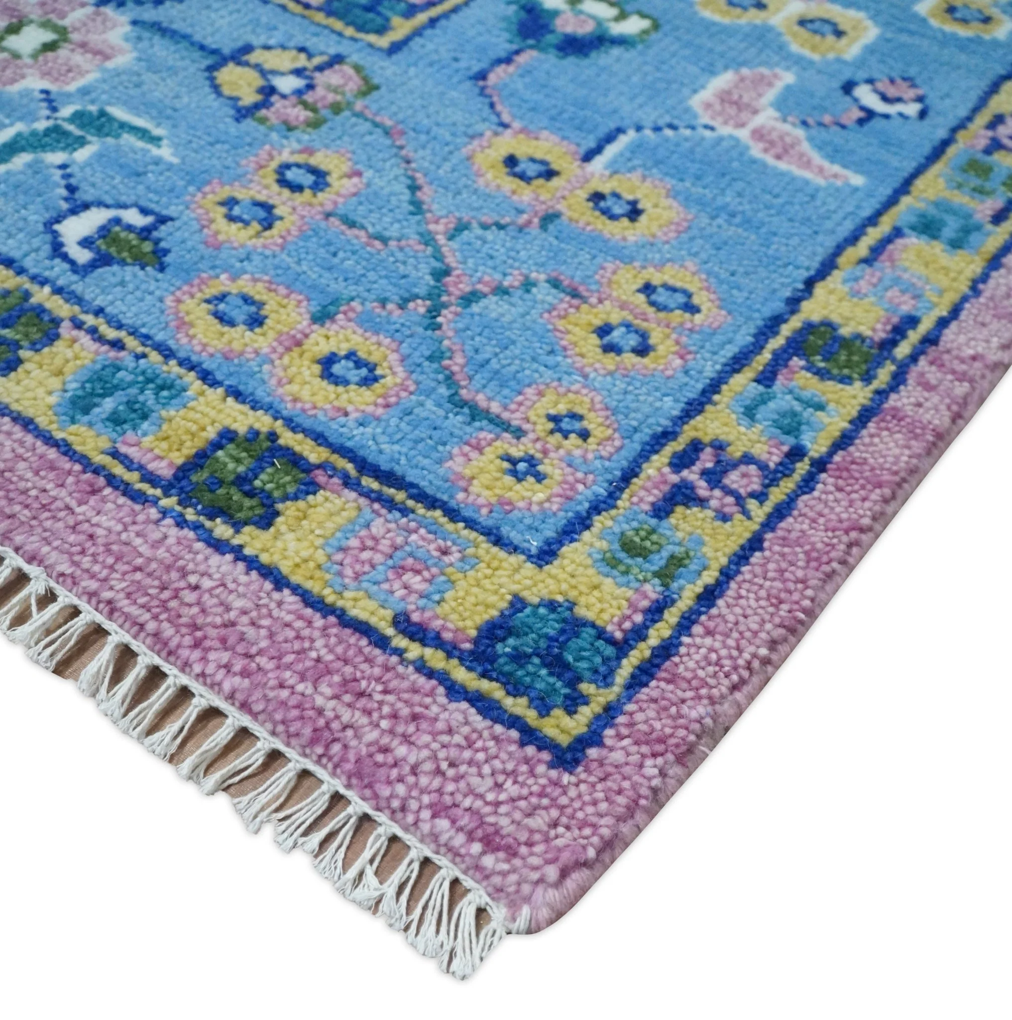 Chic Vibrant Hand Knotted Pink and Blue 8x10, 9x12, and 10x14 Traditional Wool Rug - Image 5