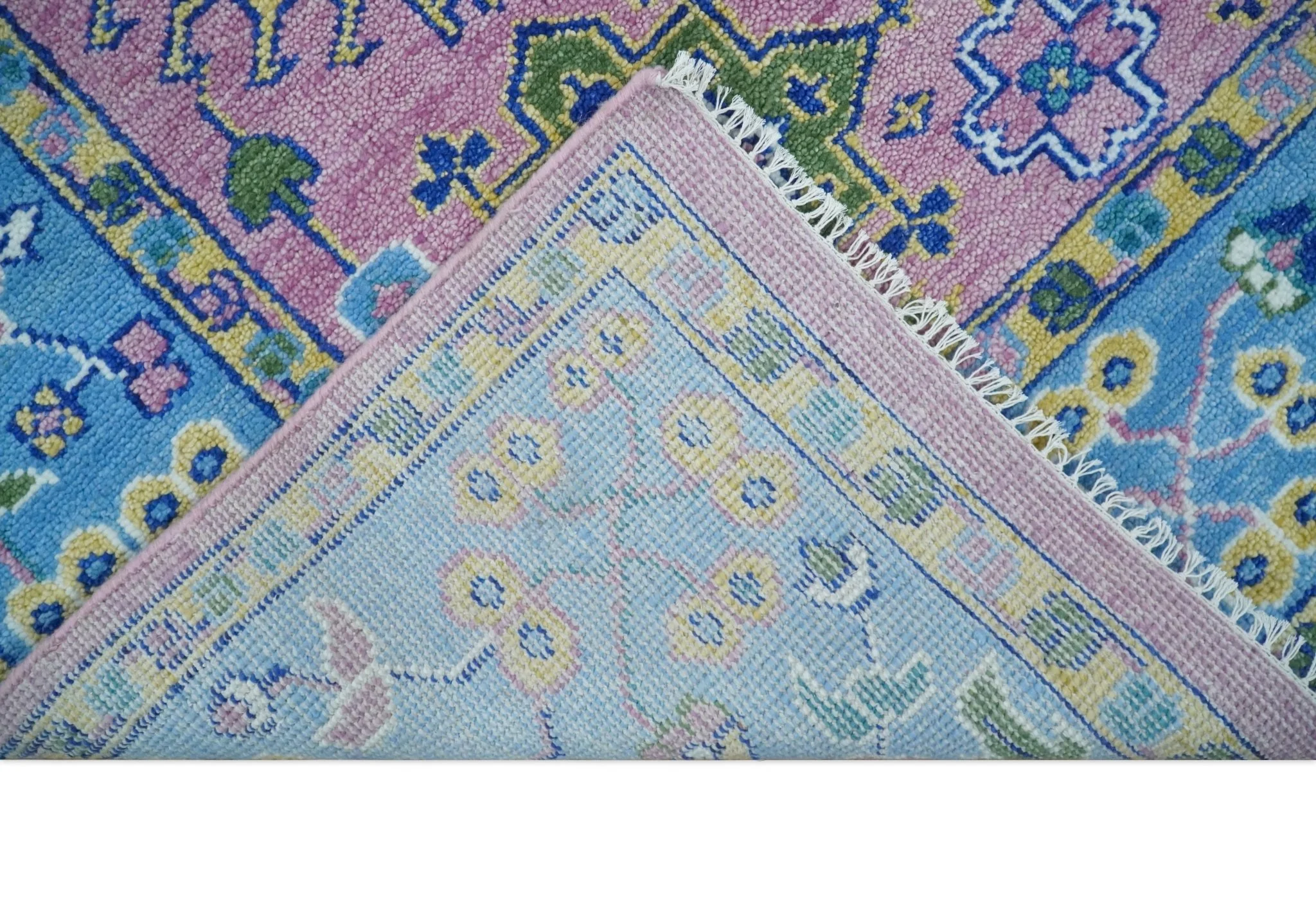 Chic Vibrant Hand Knotted Pink and Blue 8x10, 9x12, and 10x14 Traditional Wool Rug - Image 7