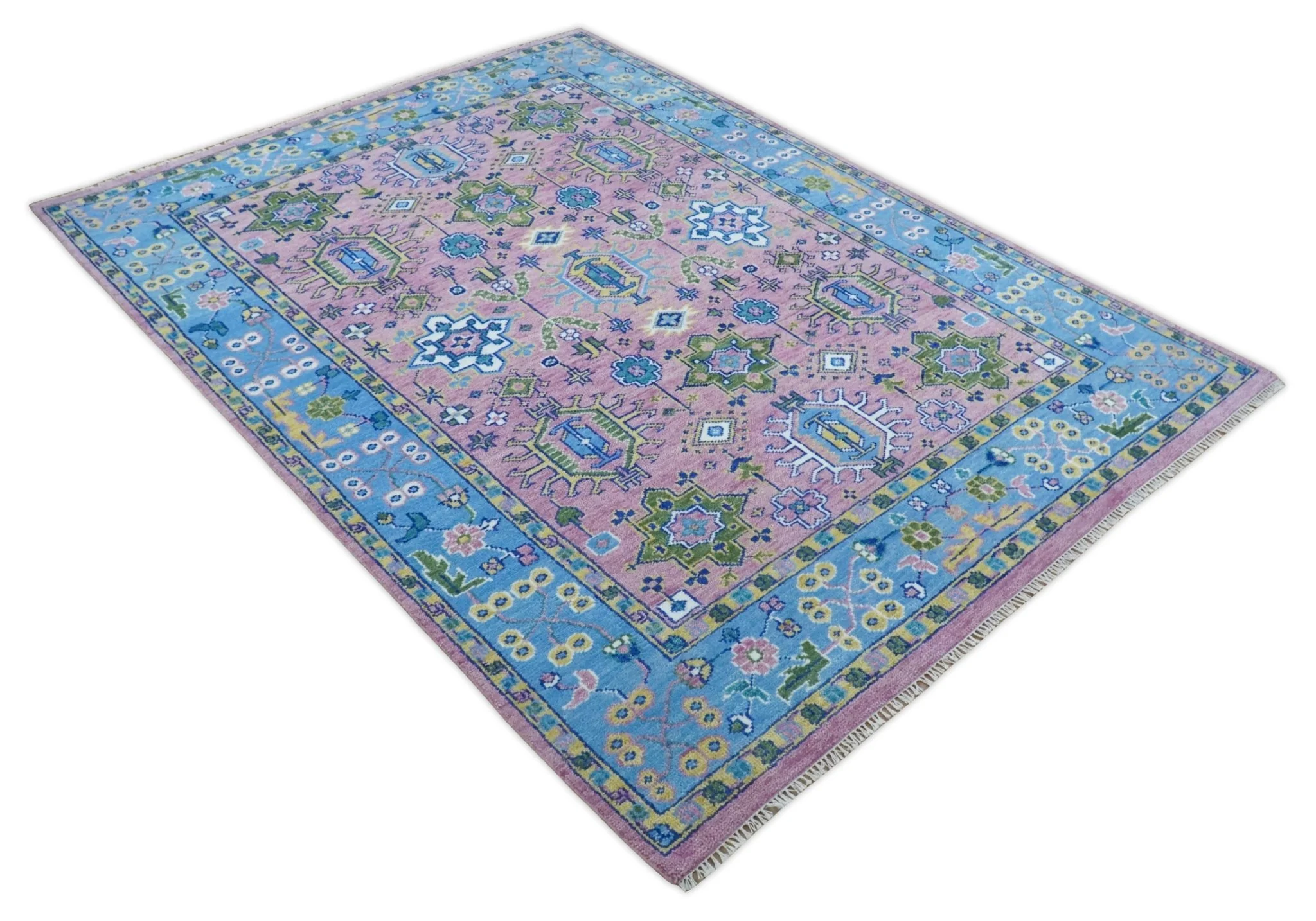 Chic Vibrant Hand Knotted Pink and Blue 8x10, 9x12, and 10x14 Traditional Wool Rug - Image 9