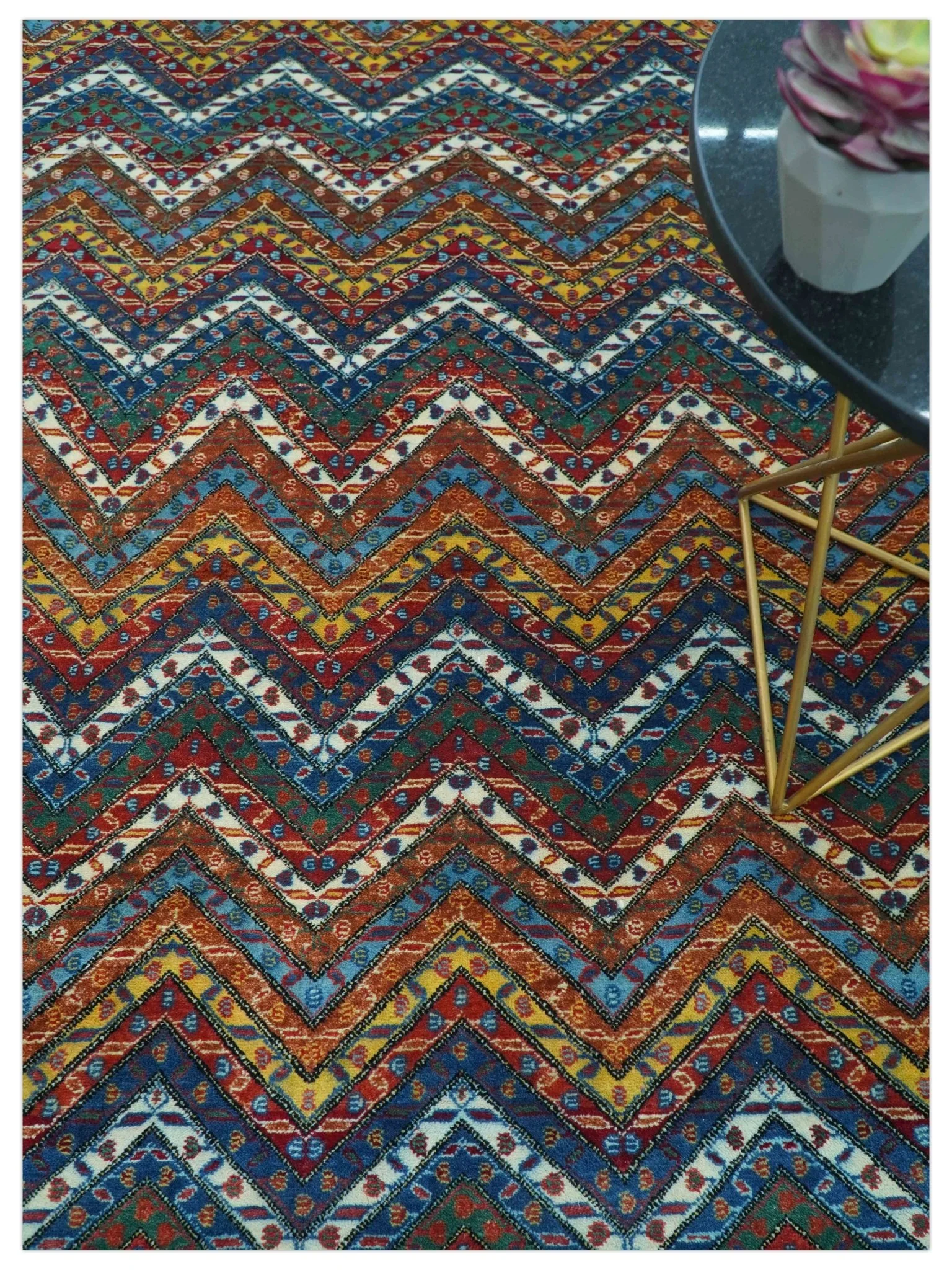 Multicolor Modern Chevron Design 7x10 Hand Knotted wool Area Rug - Image 10