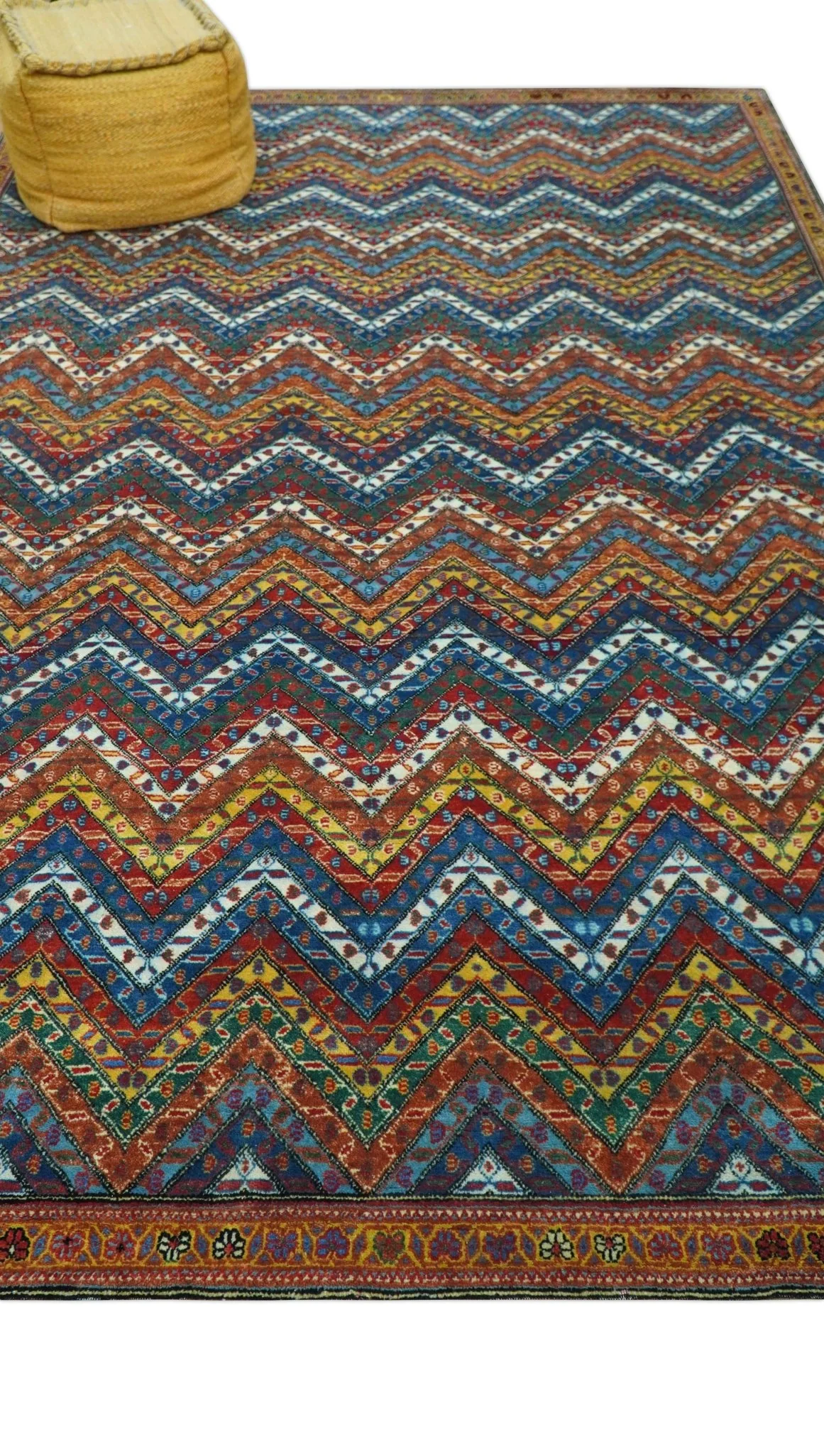 Multicolor Modern Chevron Design 7x10 Hand Knotted wool Area Rug - Image 11