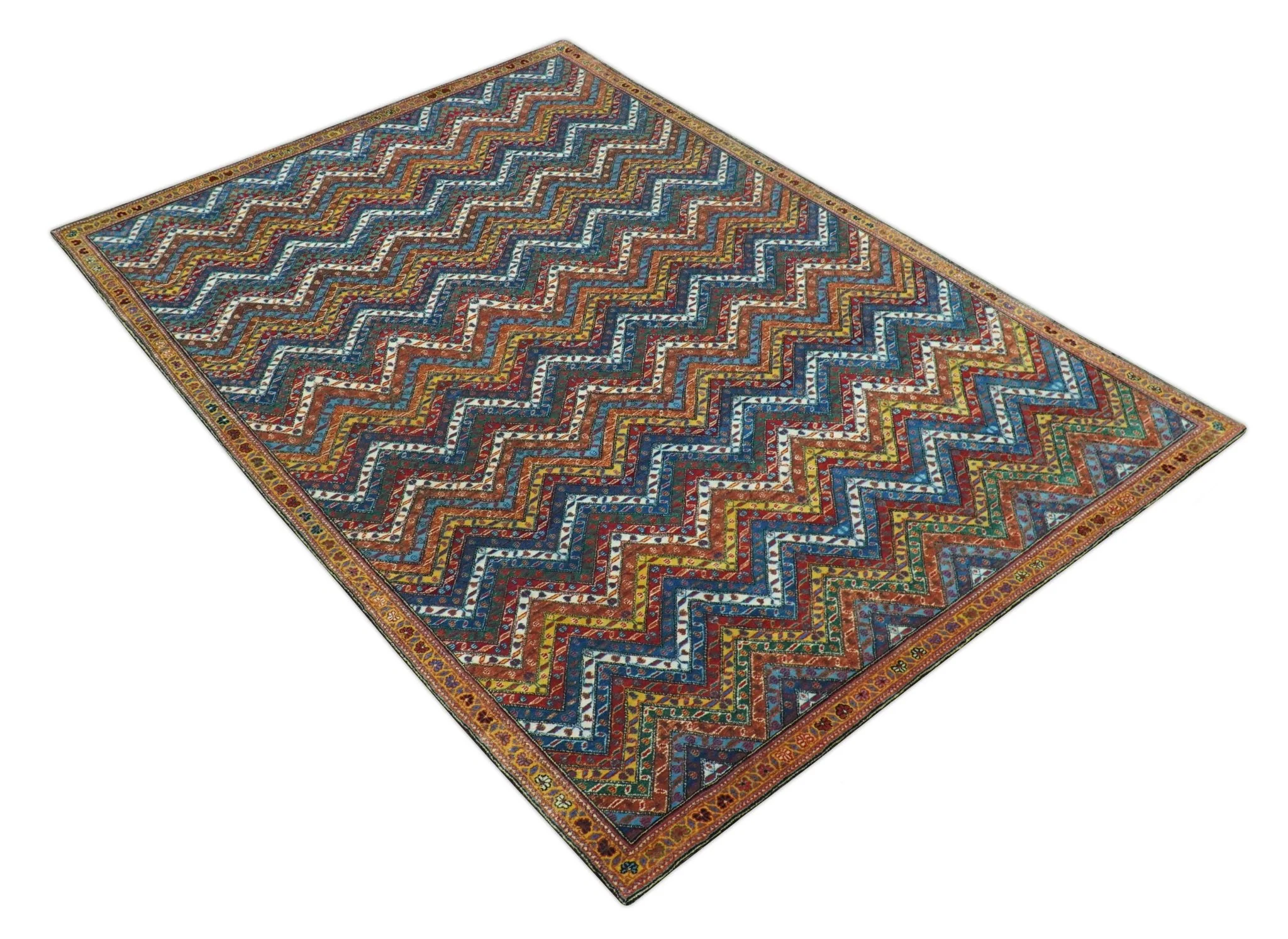 Multicolor Modern Chevron Design 7x10 Hand Knotted wool Area Rug - Image 3