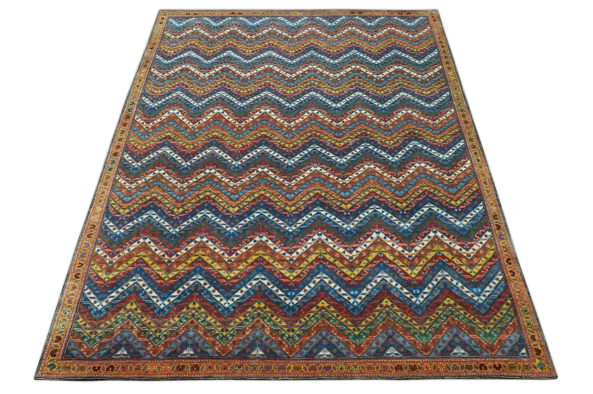 Multicolor Modern Chevron Design 7x10 Hand Knotted wool Area Rug - Image 4