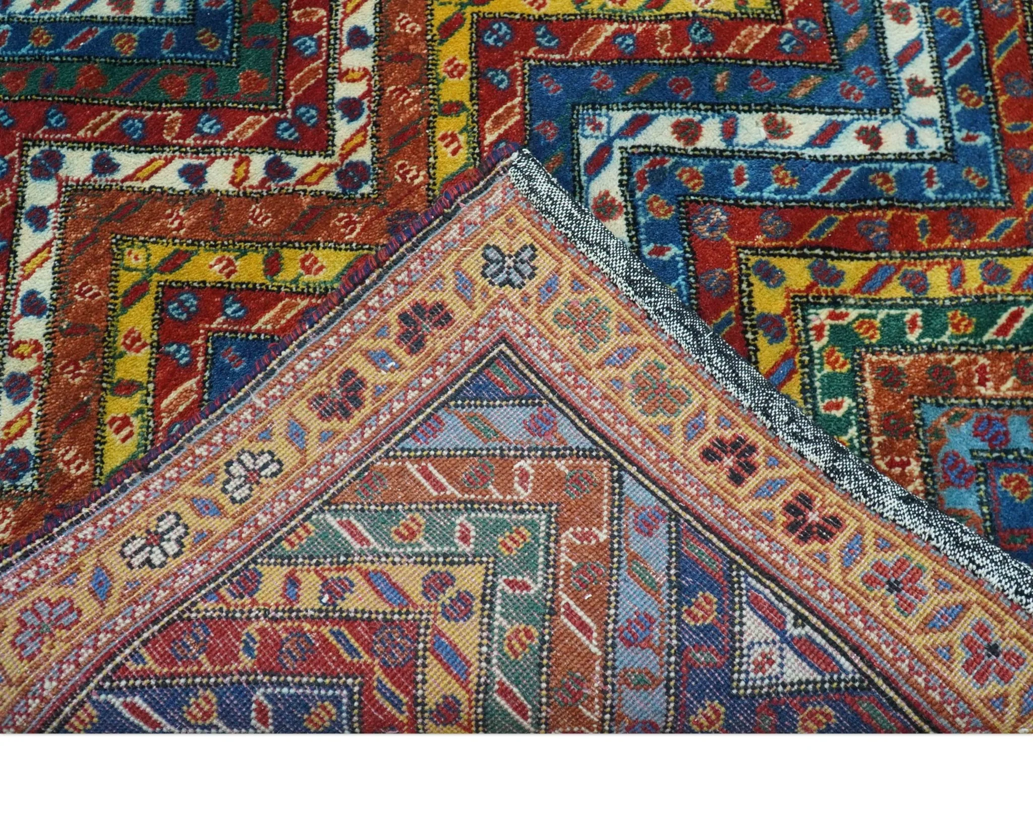 Multicolor Modern Chevron Design 7x10 Hand Knotted wool Area Rug - Image 5