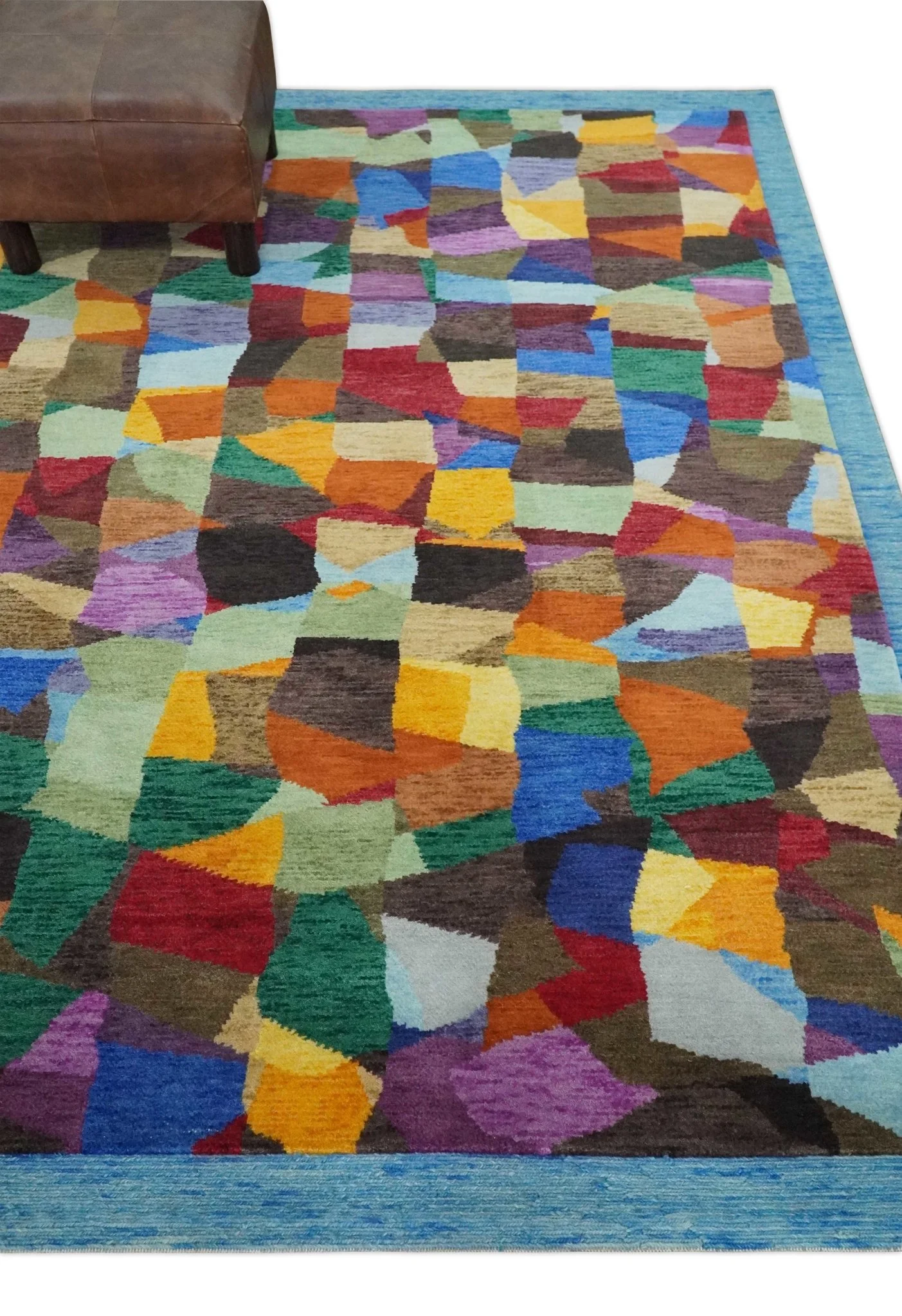 5x7 Multicolor Shapes Modern Artistic Wool Hand Woven Southwestern Rug | KNT35 - Image 3