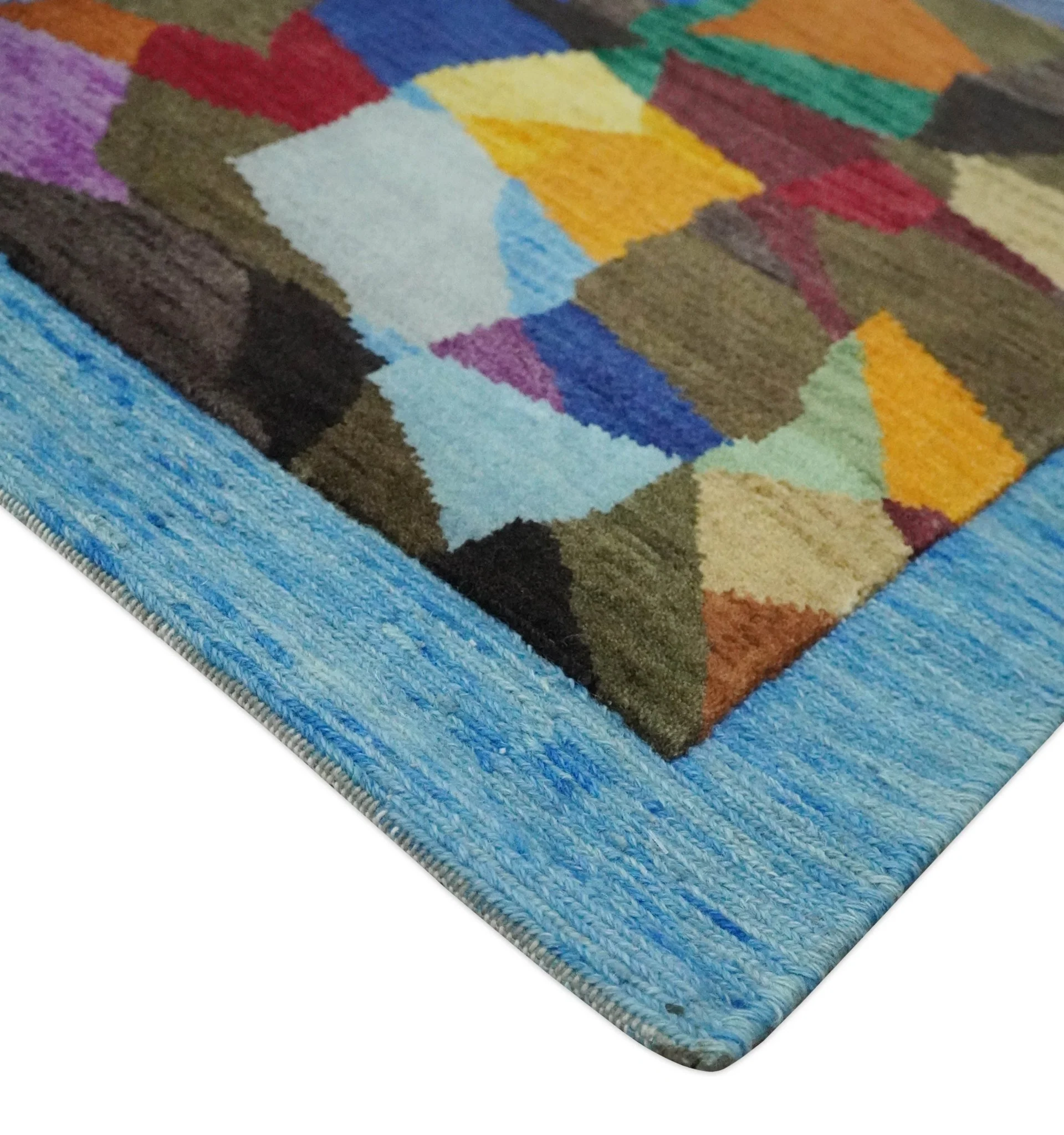 5x7 Multicolor Shapes Modern Artistic Wool Hand Woven Southwestern Rug | KNT35 - Image 4