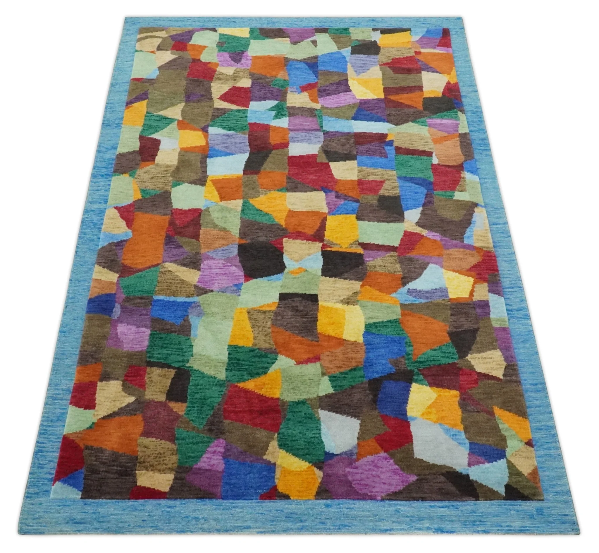 5x7 Multicolor Shapes Modern Artistic Wool Hand Woven Southwestern Rug | KNT35 - Image 8