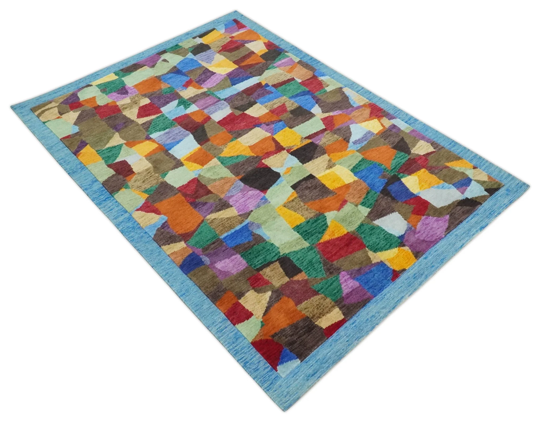 5x7 Multicolor Shapes Modern Artistic Wool Hand Woven Southwestern Rug | KNT35 - Image 9