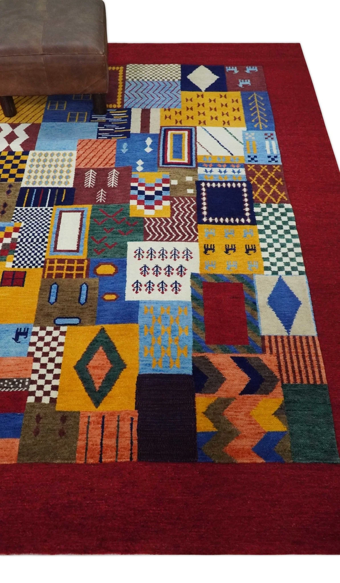 Multicolor Shapes Abstract Wool Hand Woven Southwestern Lori Gabbeh Rug| KNT36 - Image 3